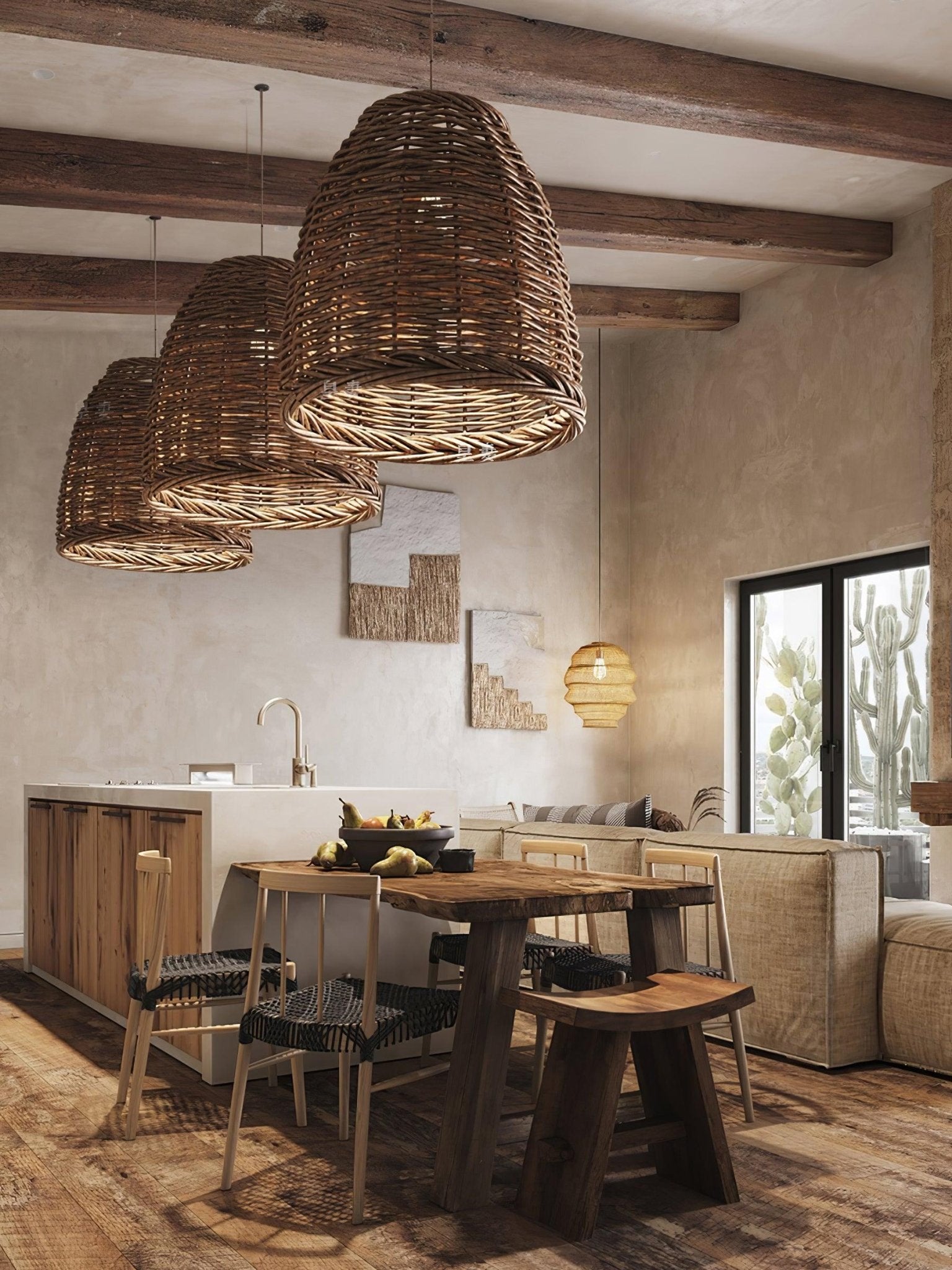 Wickora Vintage Wicker Pendant Lamp-Neutral Decor