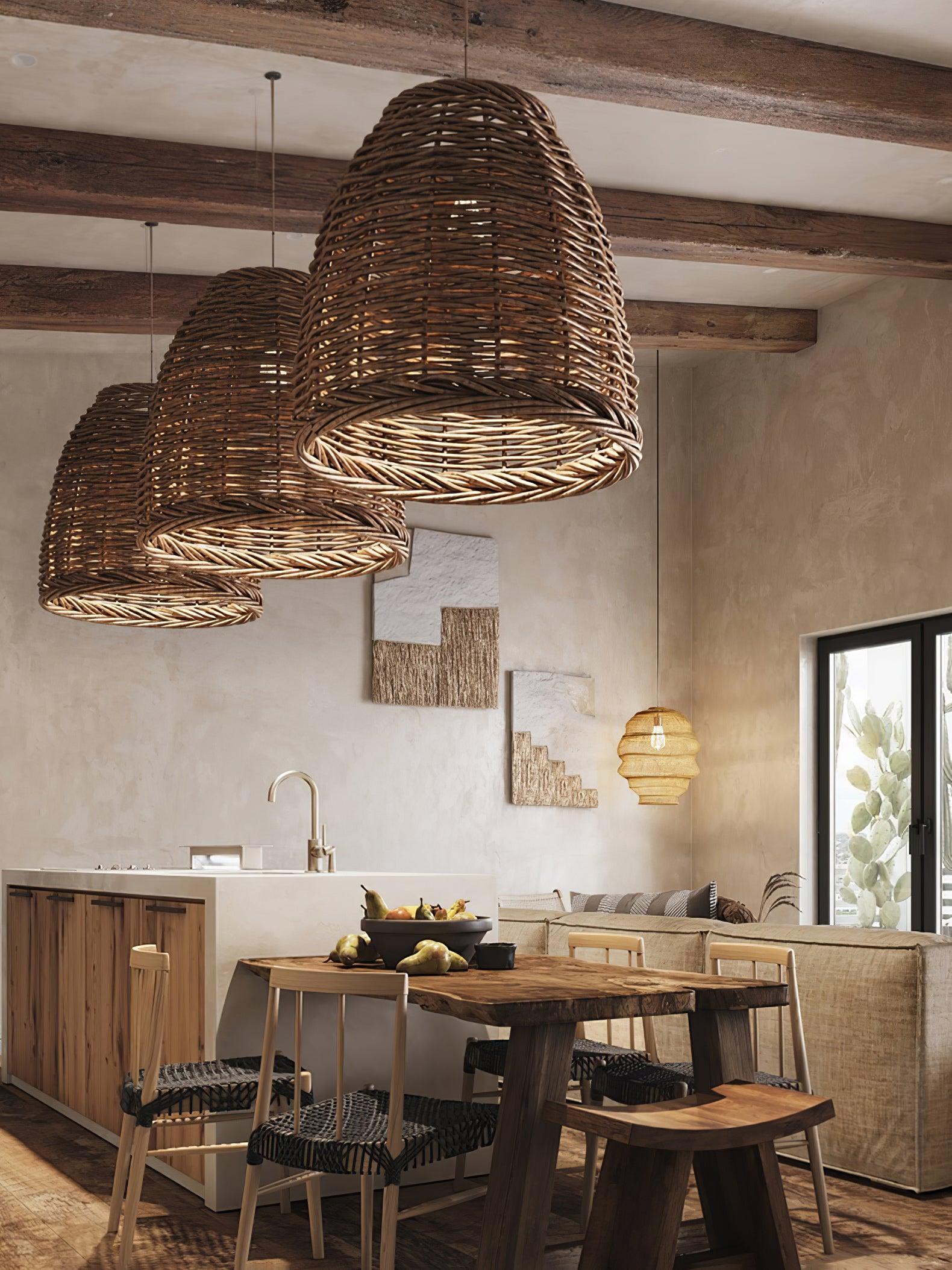 Wickora Vintage Wicker Pendant Lamp-Neutral Decor