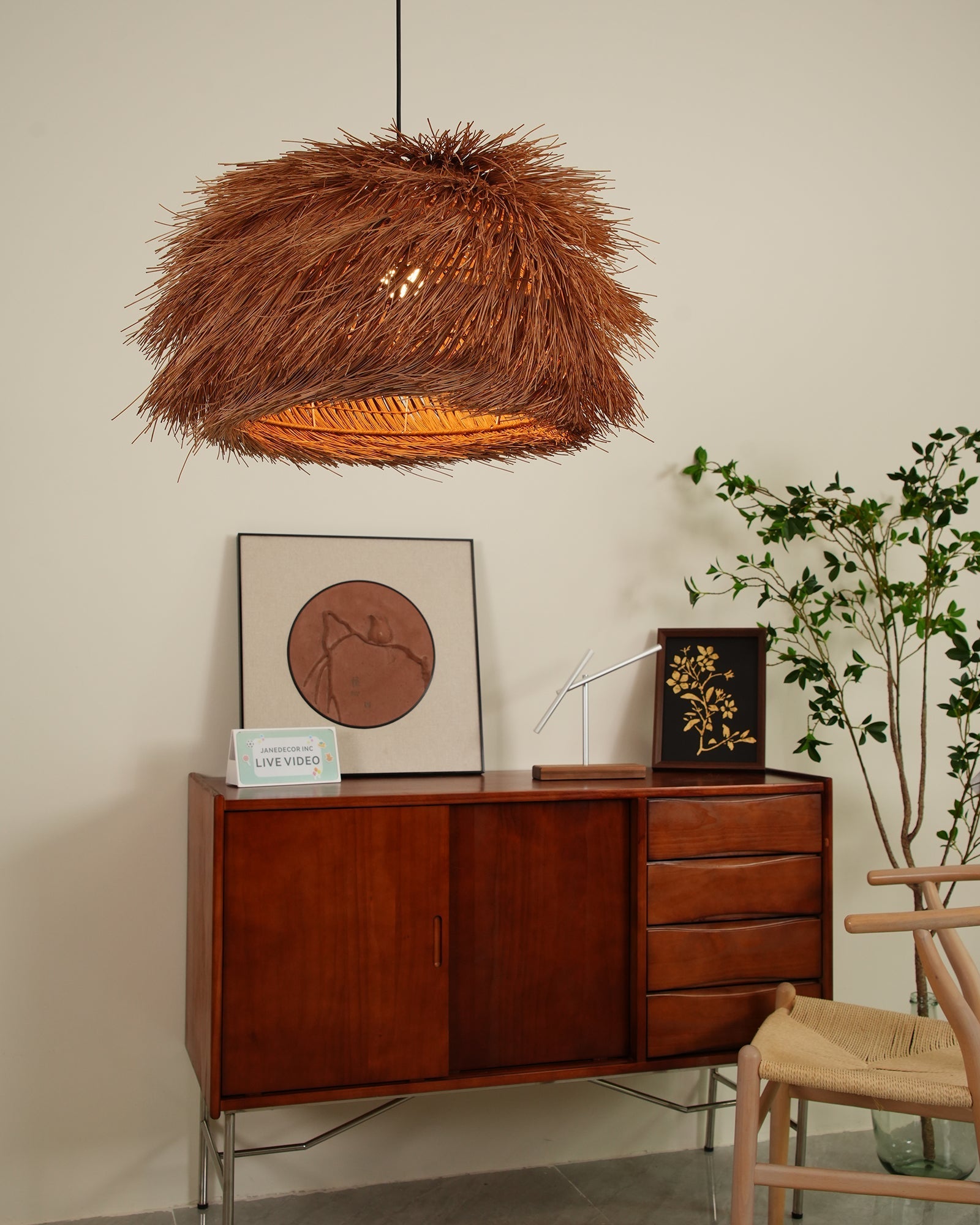 Wickora Vintage Wicker Pendant Lamp-Neutral Decor
