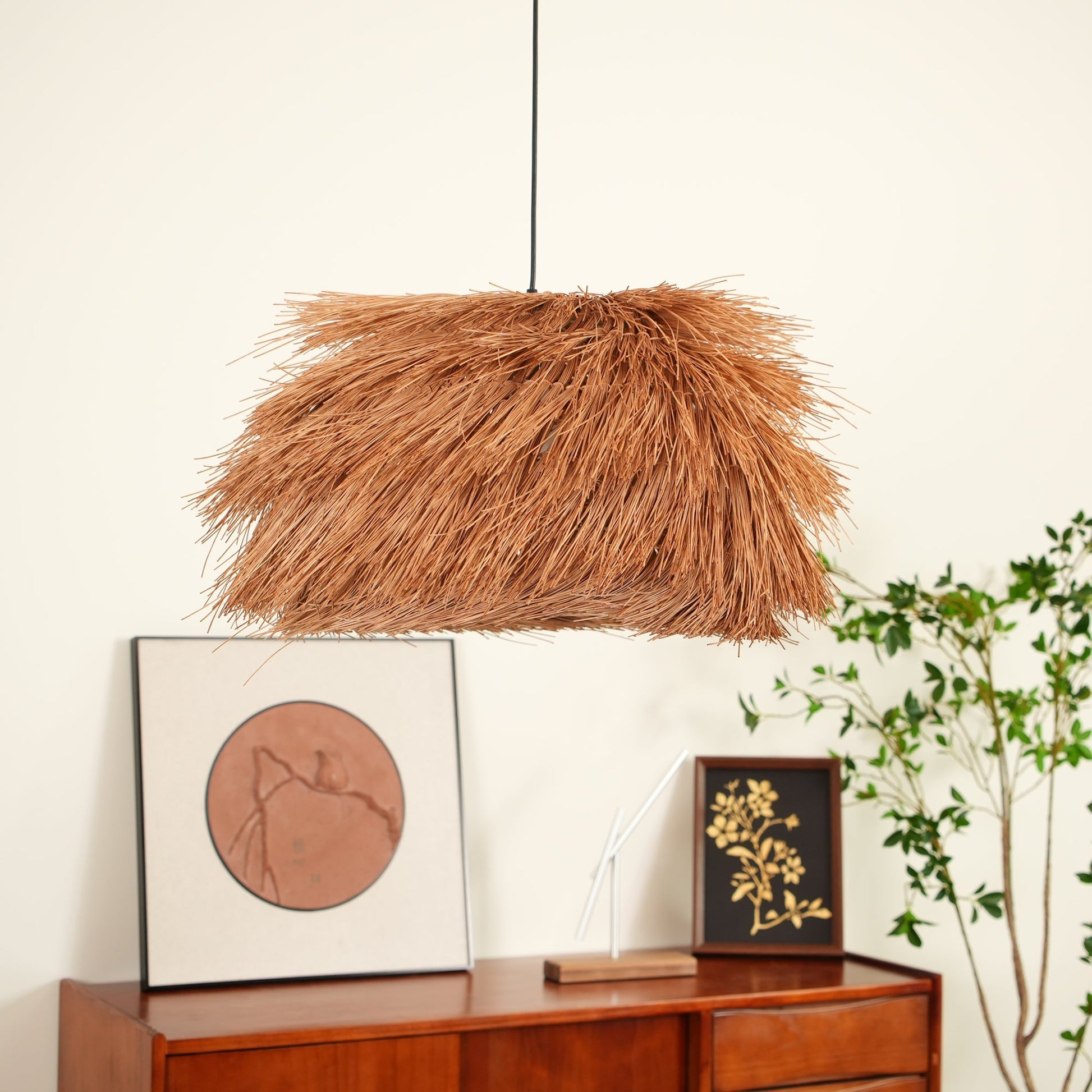 Wickora Vintage Wicker Pendant Lamp-Neutral Decor