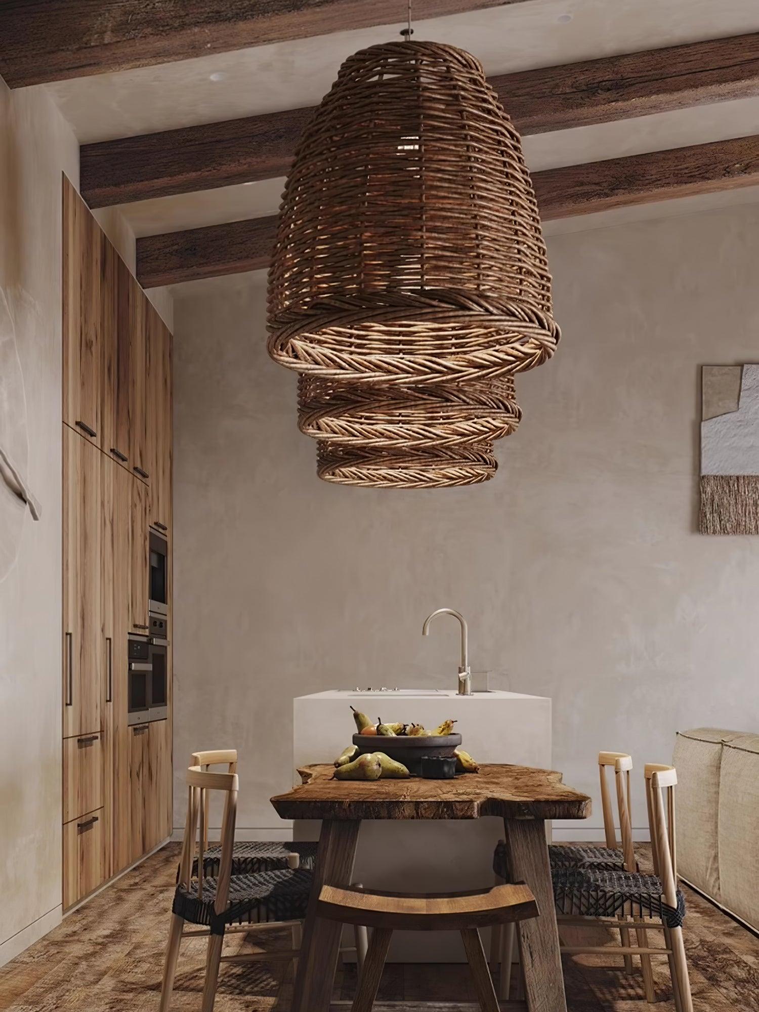 Wickora Vintage Wicker Pendant Lamp-Neutral Decor