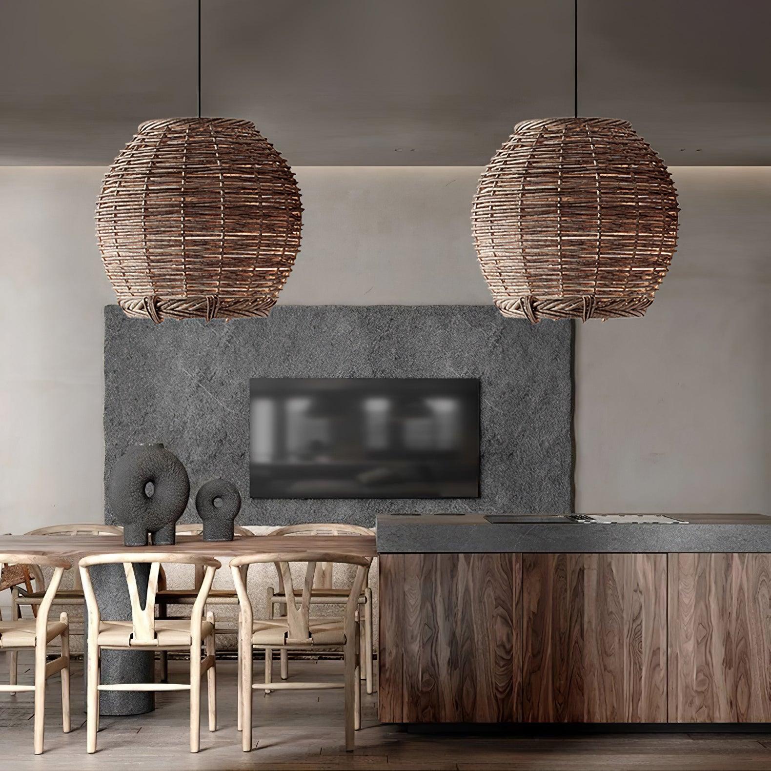 Wickora Vintage Wicker Pendant Lamp-Neutral Decor