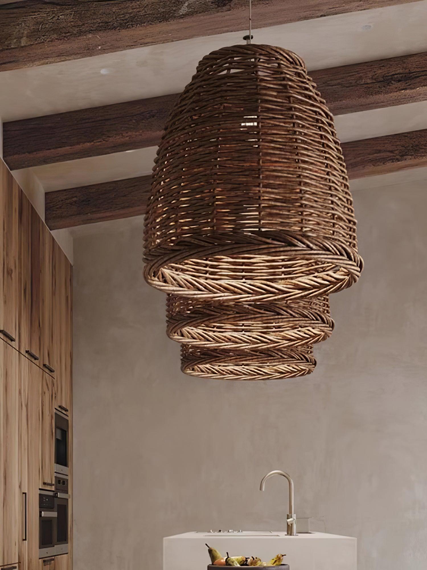 Wickora Vintage Wicker Pendant Lamp-Neutral Decor