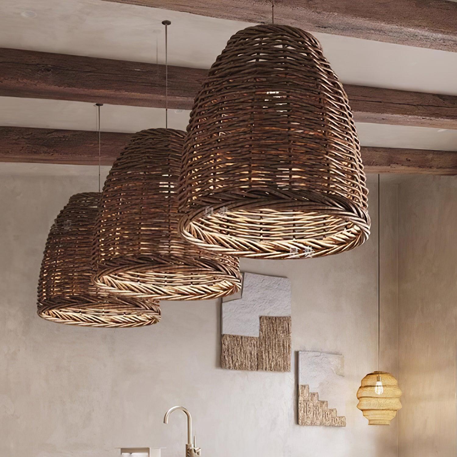 Wickora Vintage Wicker Pendant Lamp-Neutral Decor