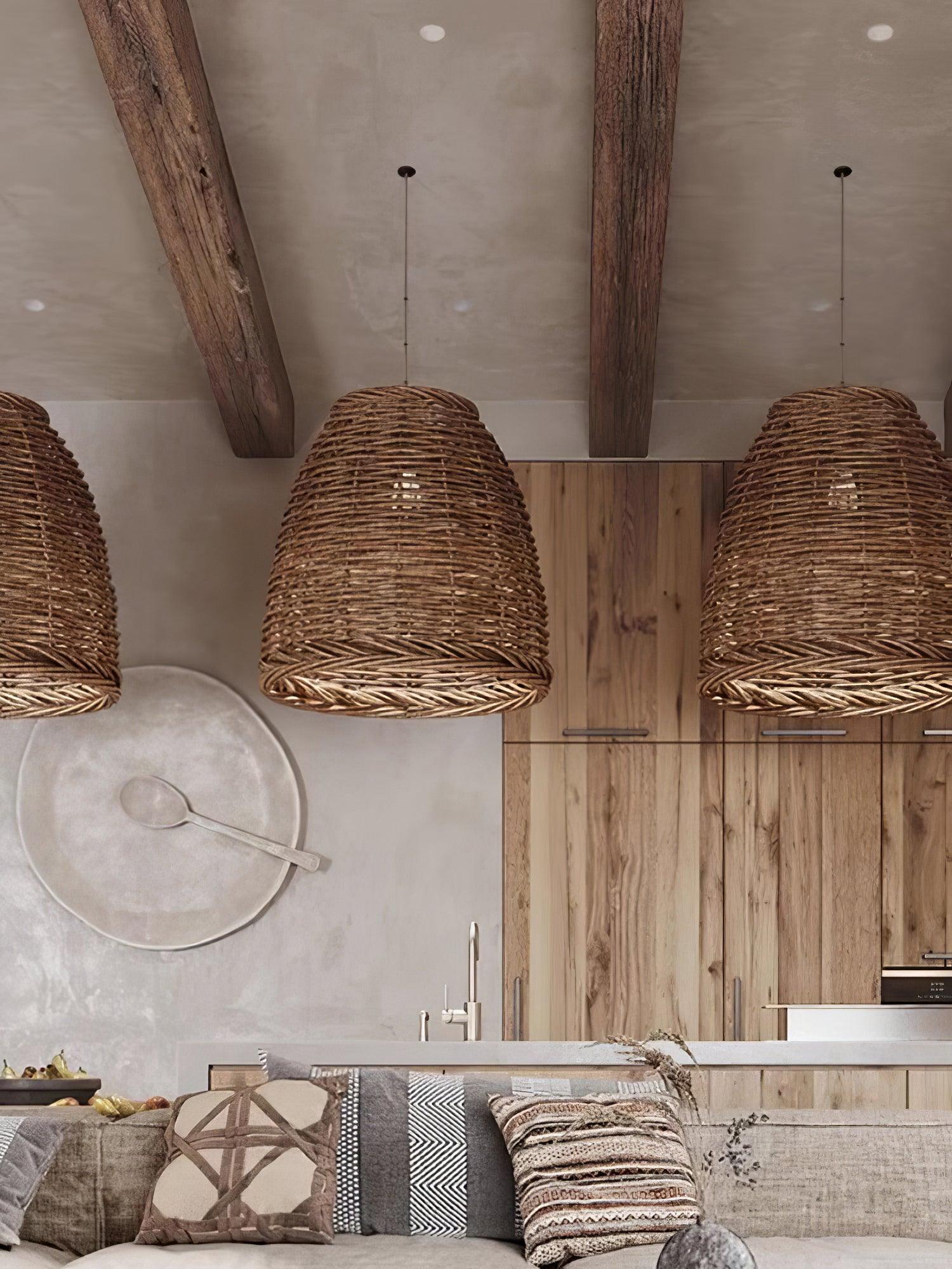 Wickora Vintage Wicker Pendant Lamp-Neutral Decor