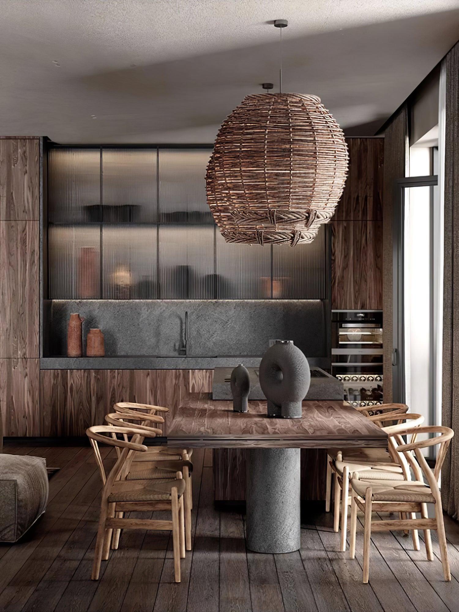 Wickora Vintage Wicker Pendant Lamp-Neutral Decor