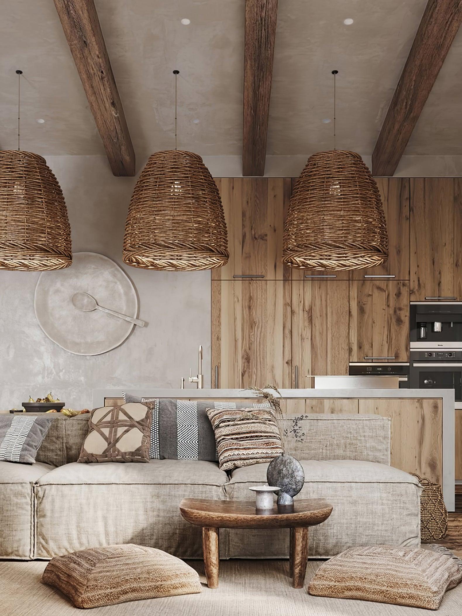 Wickora Vintage Wicker Pendant Lamp-Neutral Decor