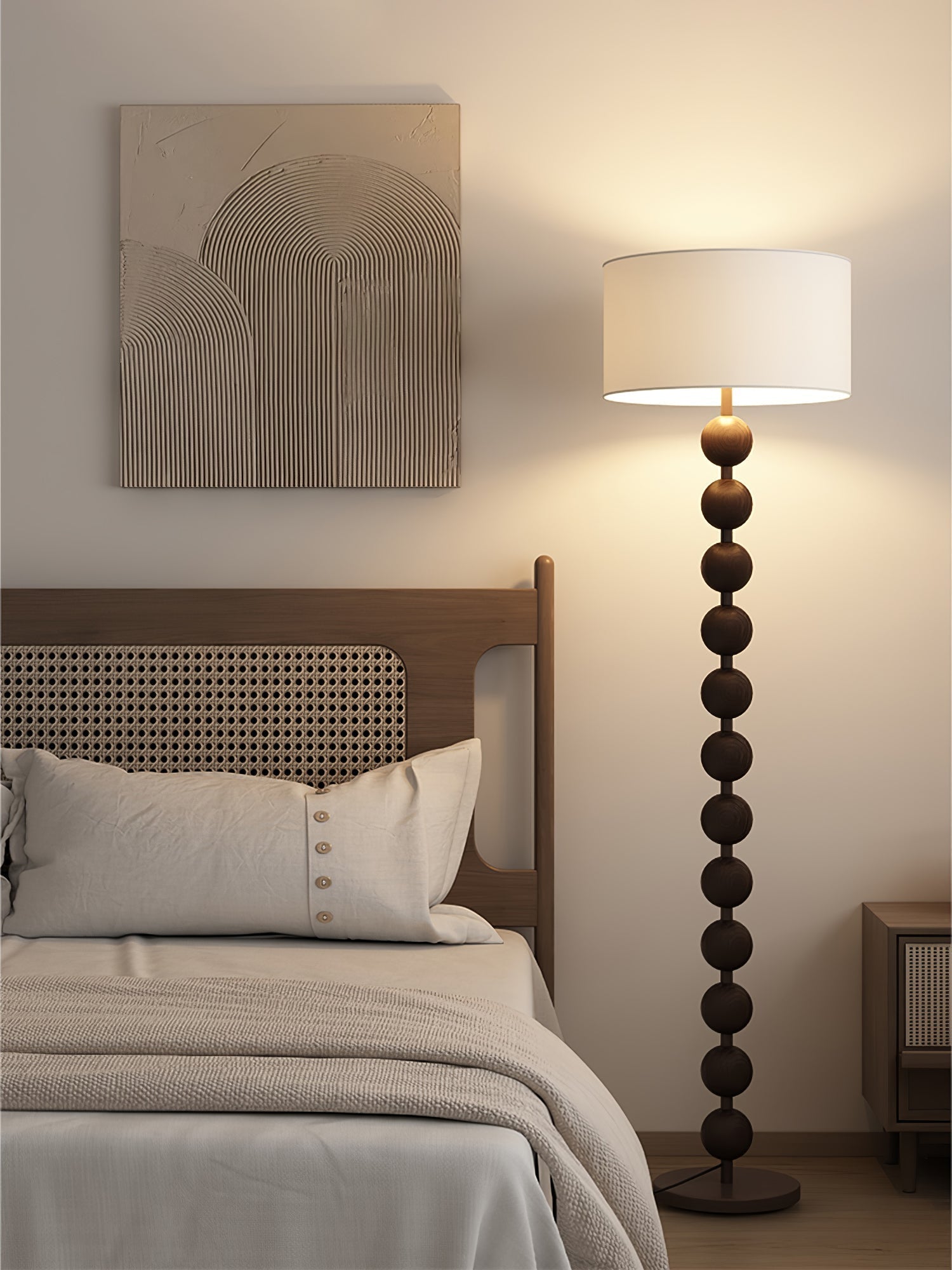 Paston Wood Fabric Floor Lamp-Neutral Decor