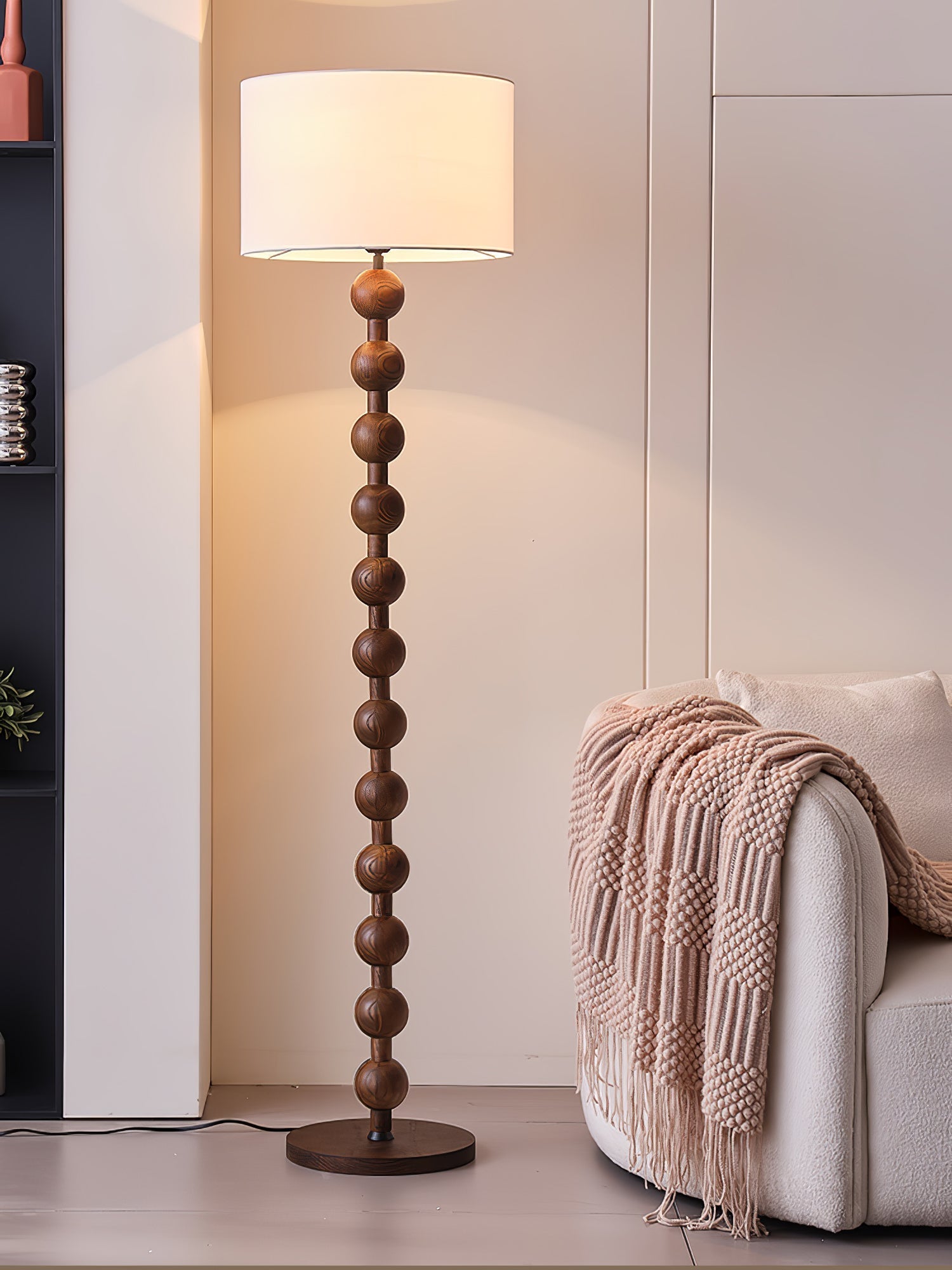 Paston Wood Fabric Floor Lamp-Neutral Decor