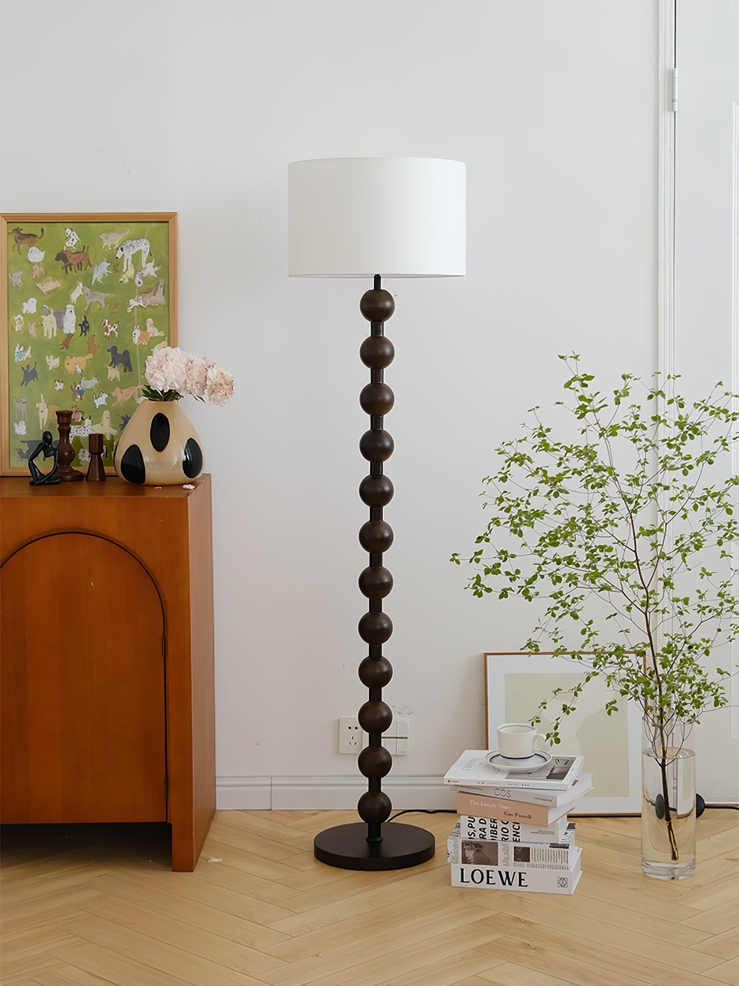 Paston Wood Fabric Floor Lamp-Neutral Decor