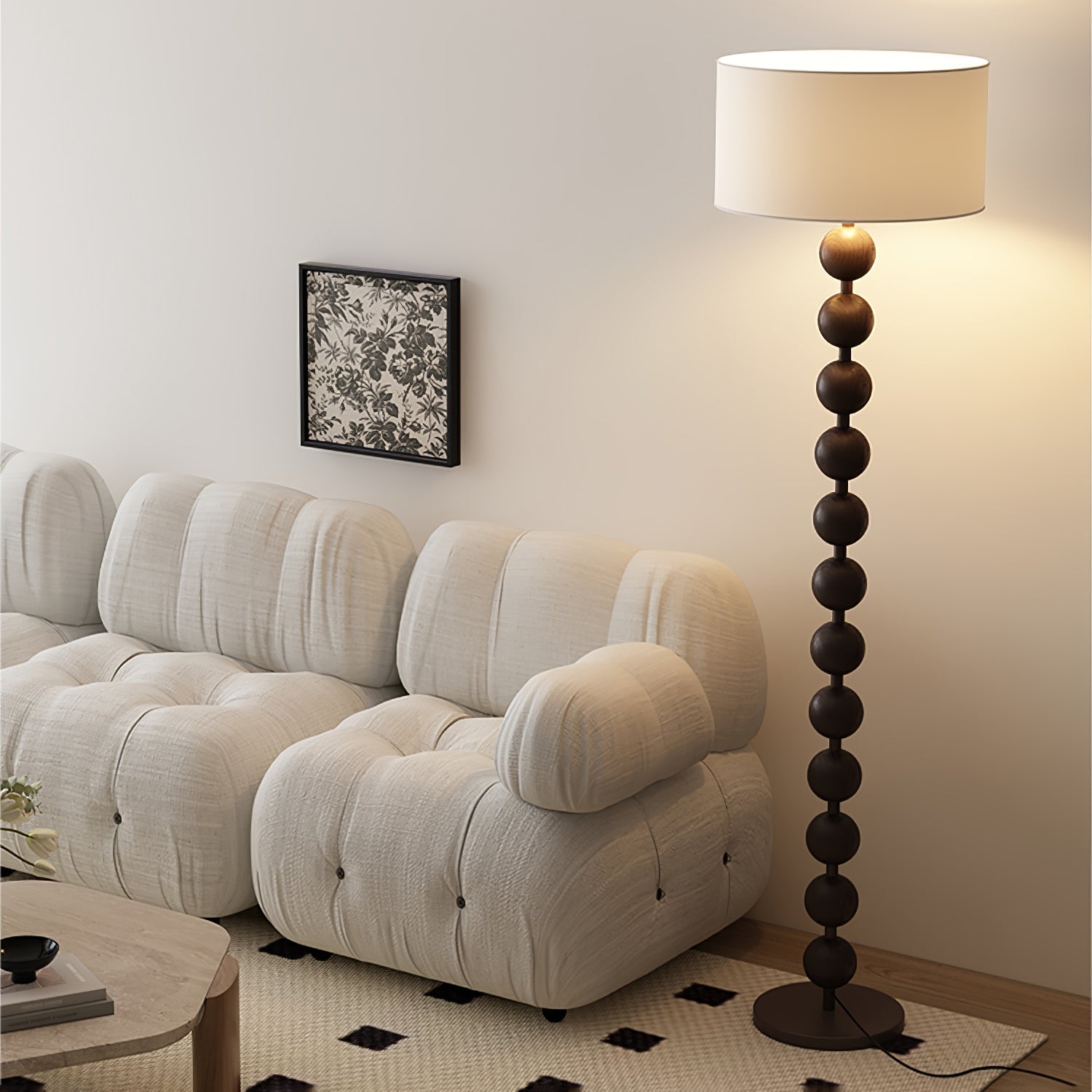 Paston Wood Fabric Floor Lamp-Neutral Decor