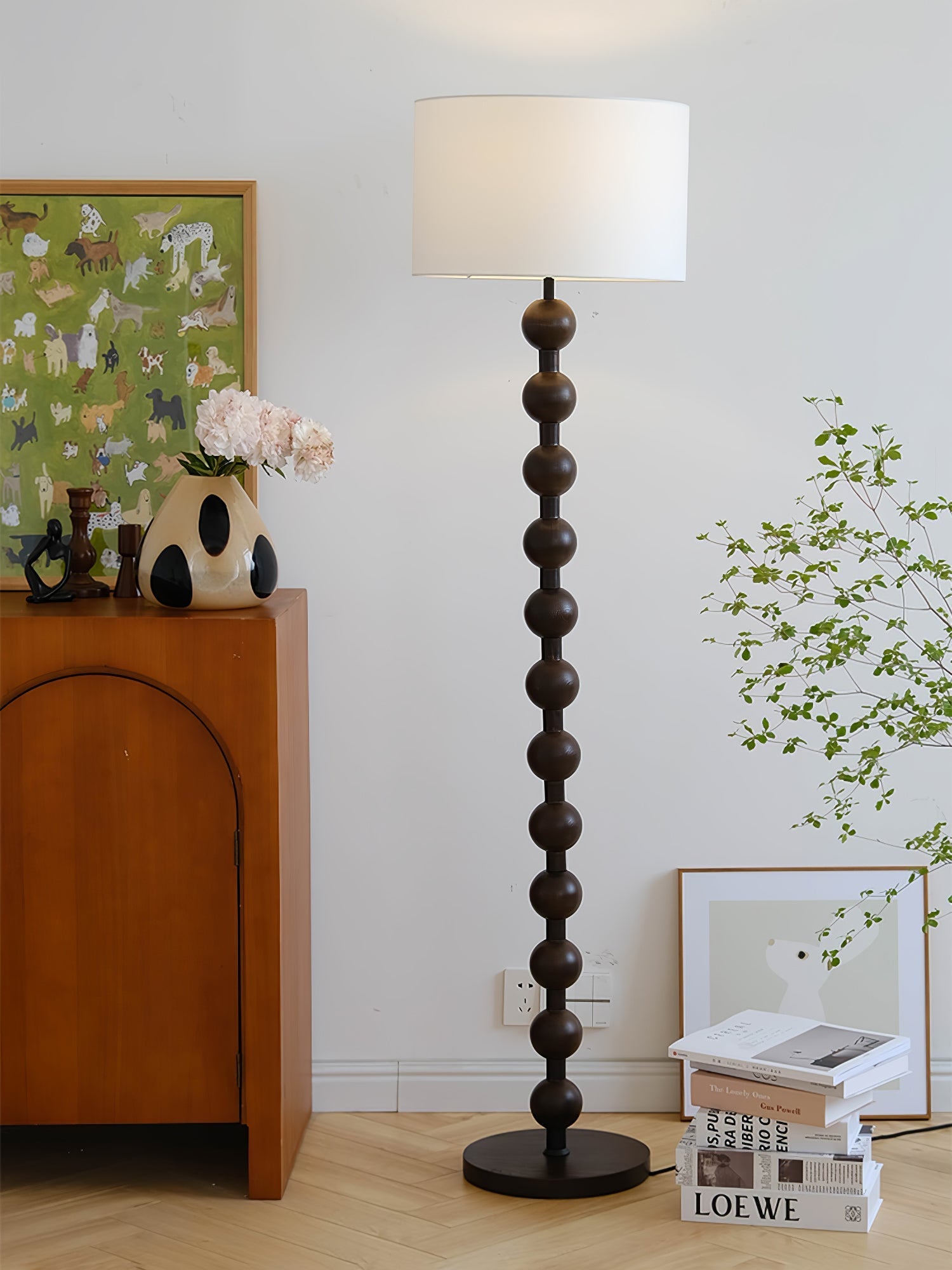 Paston Wood Fabric Floor Lamp-Neutral Decor
