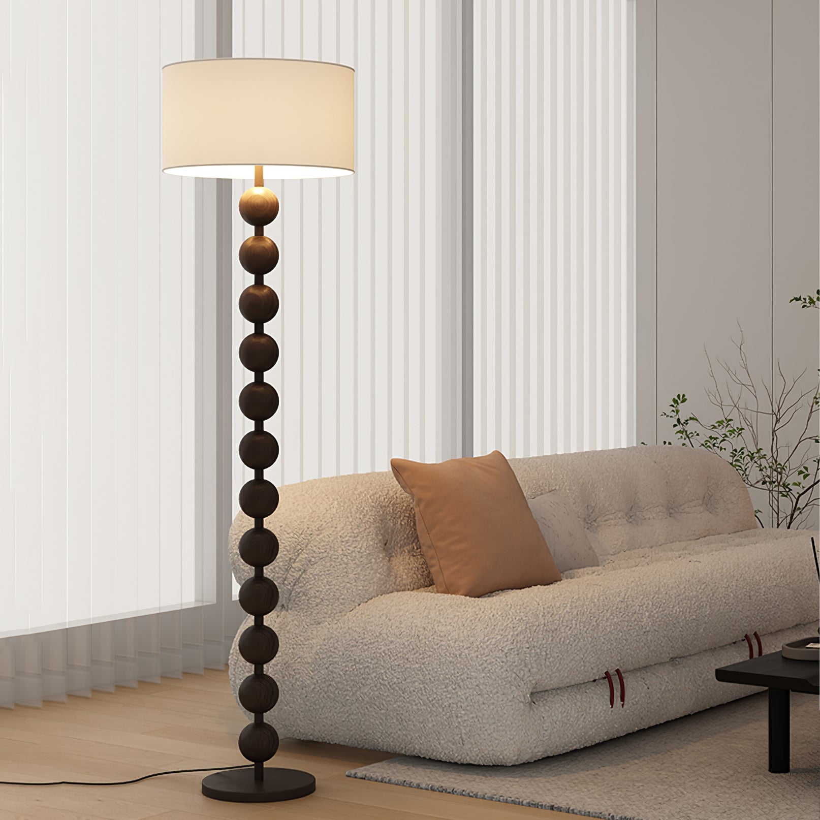 Paston Wood Fabric Floor Lamp-Neutral Decor