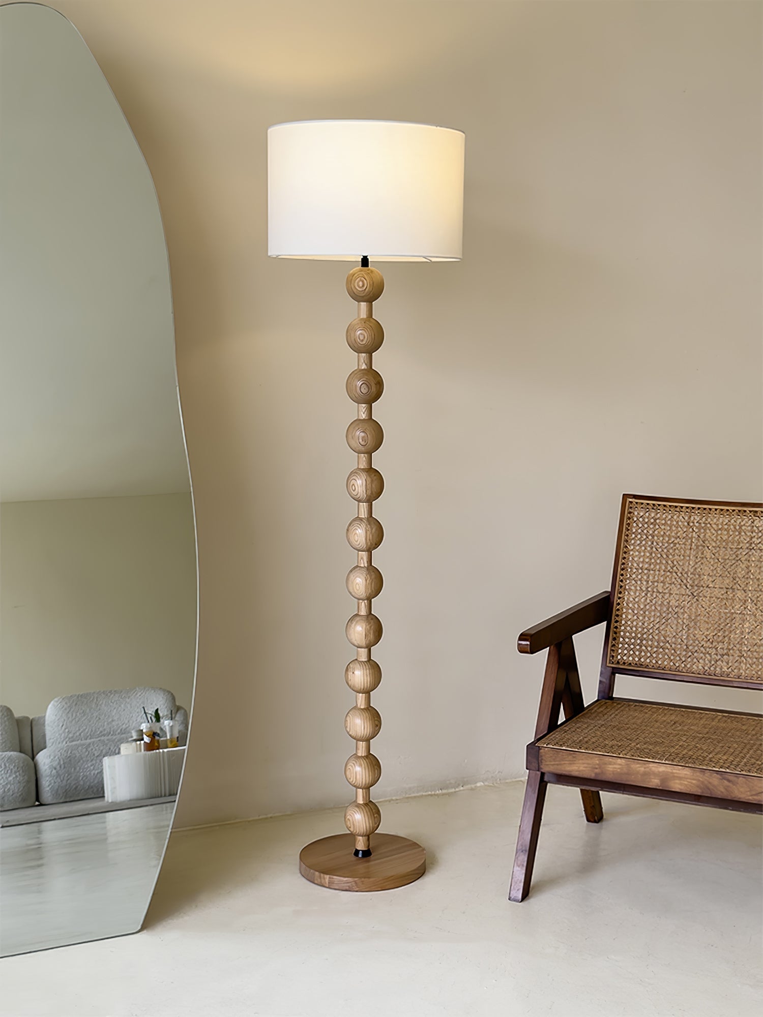 Paston Wood Fabric Floor Lamp-Neutral Decor