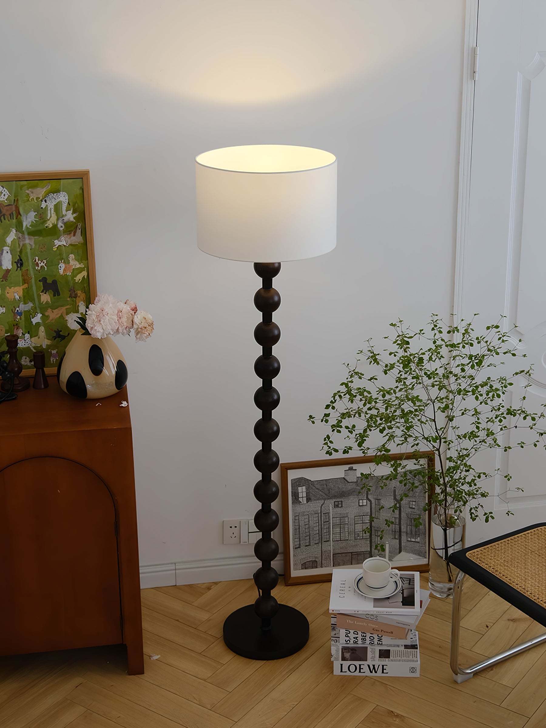 Paston Wood Fabric Floor Lamp-Neutral Decor