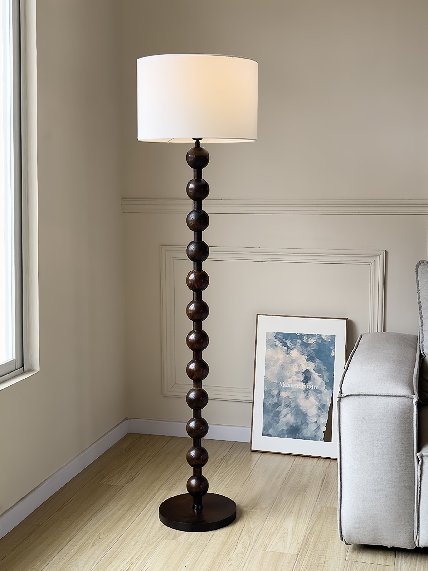 Paston Wood Fabric Floor Lamp-Neutral Decor