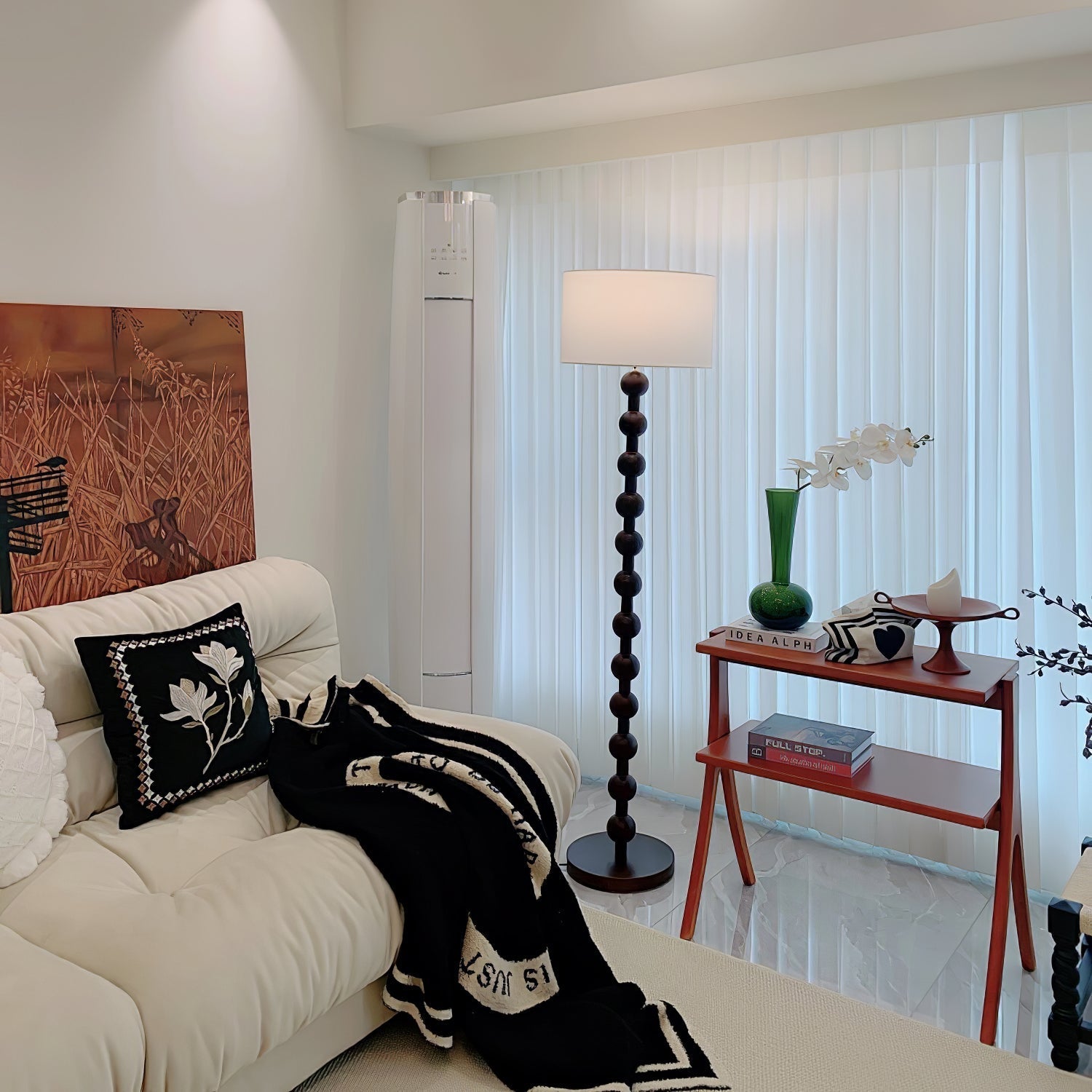 Paston Wood Fabric Floor Lamp-Neutral Decor