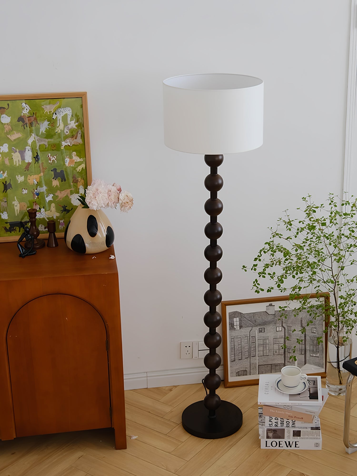 Paston Wood Fabric Floor Lamp-Neutral Decor