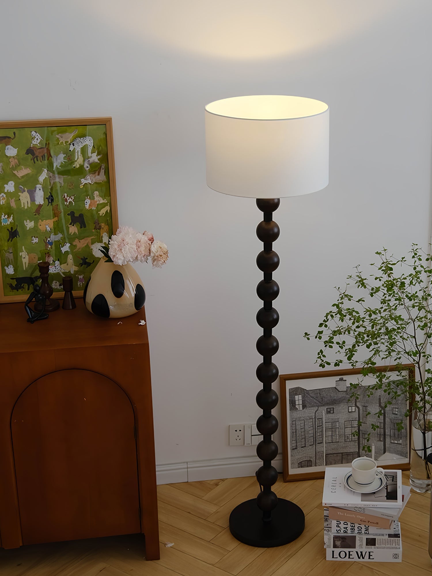 Paston Wood Fabric Floor Lamp-Neutral Decor
