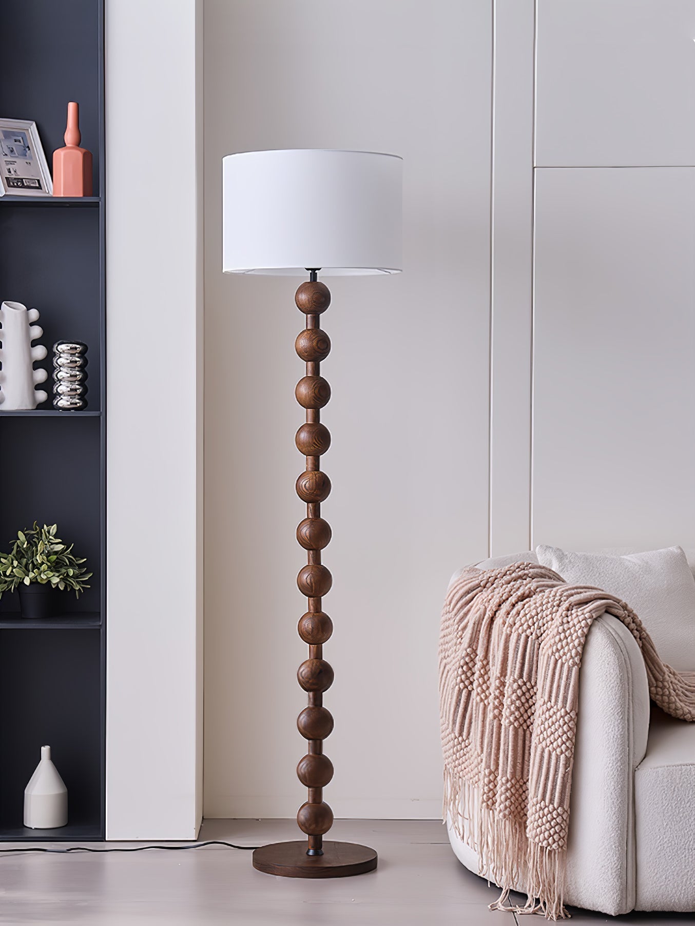 Paston Wood Fabric Floor Lamp-Neutral Decor
