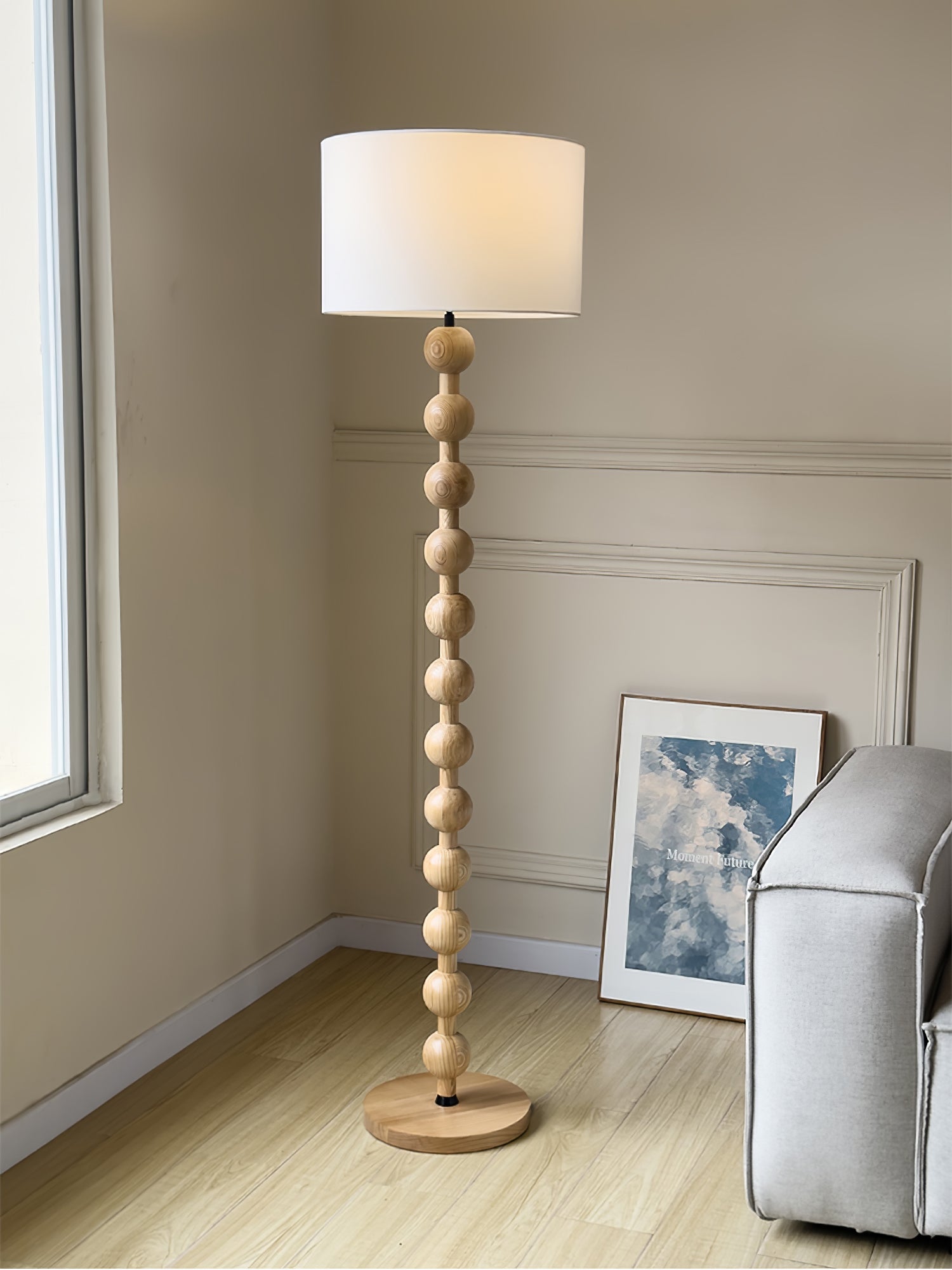 Paston Wood Fabric Floor Lamp-Neutral Decor