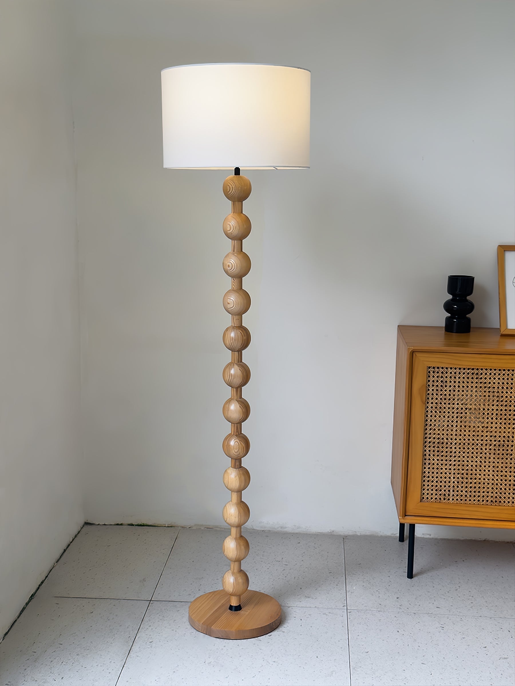 Paston Wood Fabric Floor Lamp-Neutral Decor