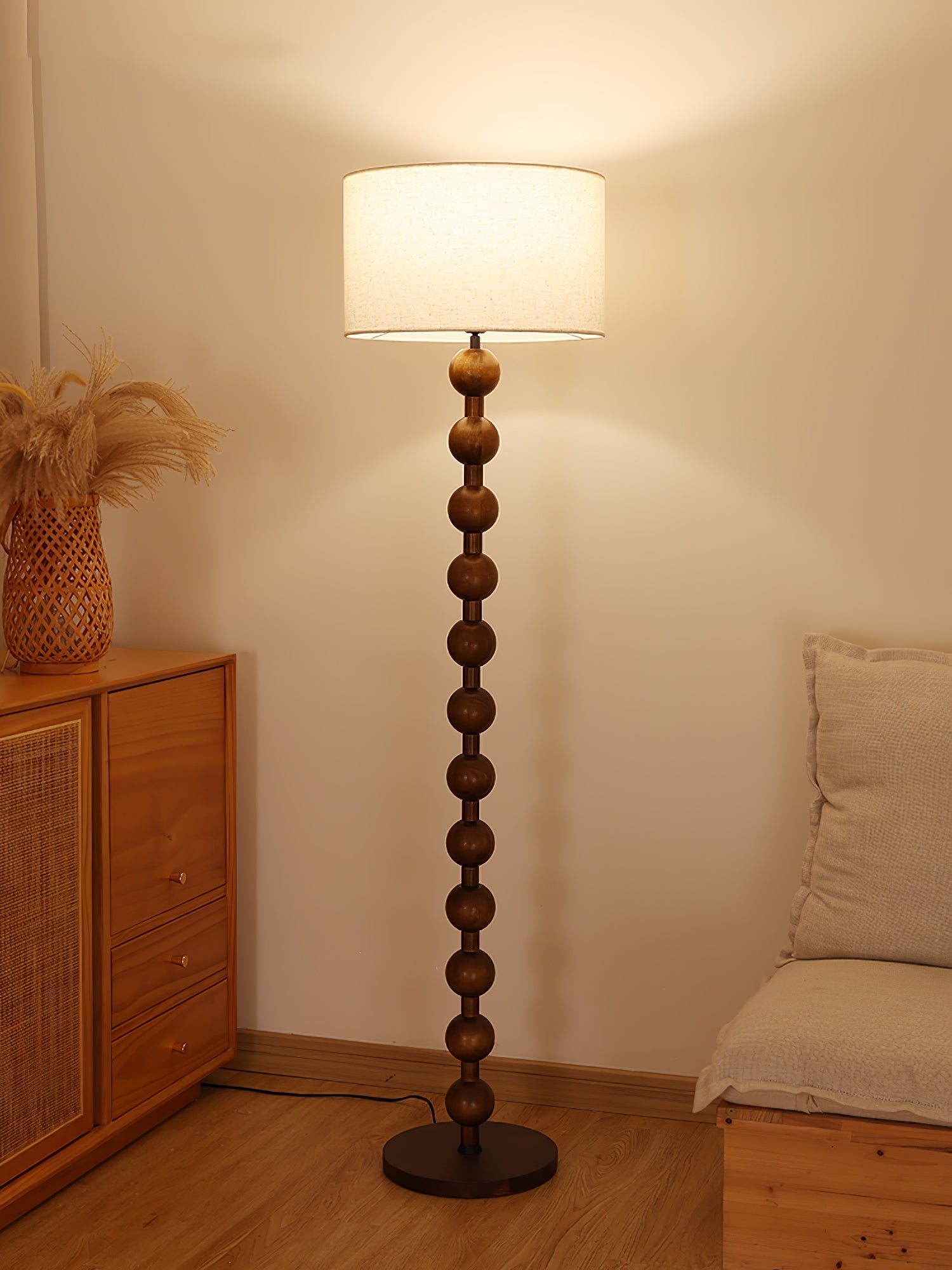Paston Wood Fabric Floor Lamp-Neutral Decor