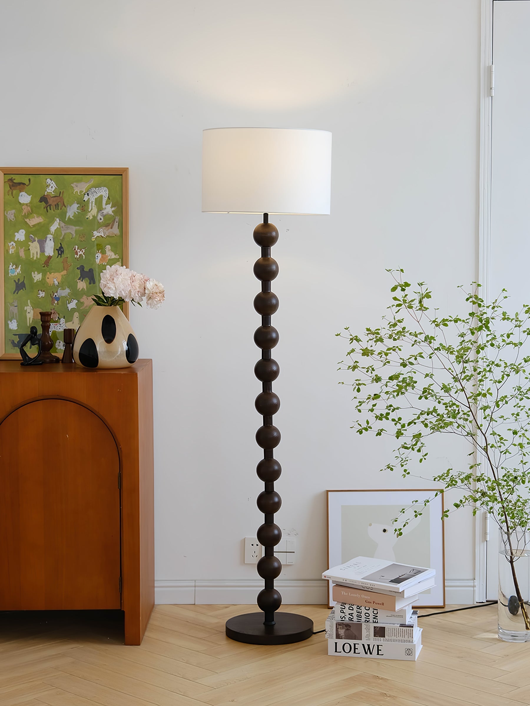 Paston Wood Fabric Floor Lamp-Neutral Decor
