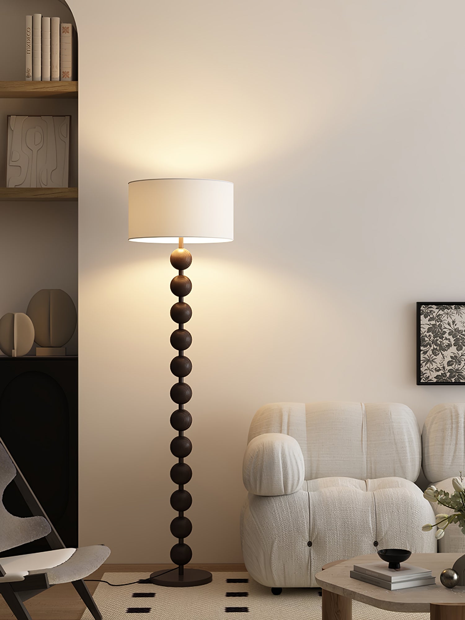Paston Wood Fabric Floor Lamp-Neutral Decor