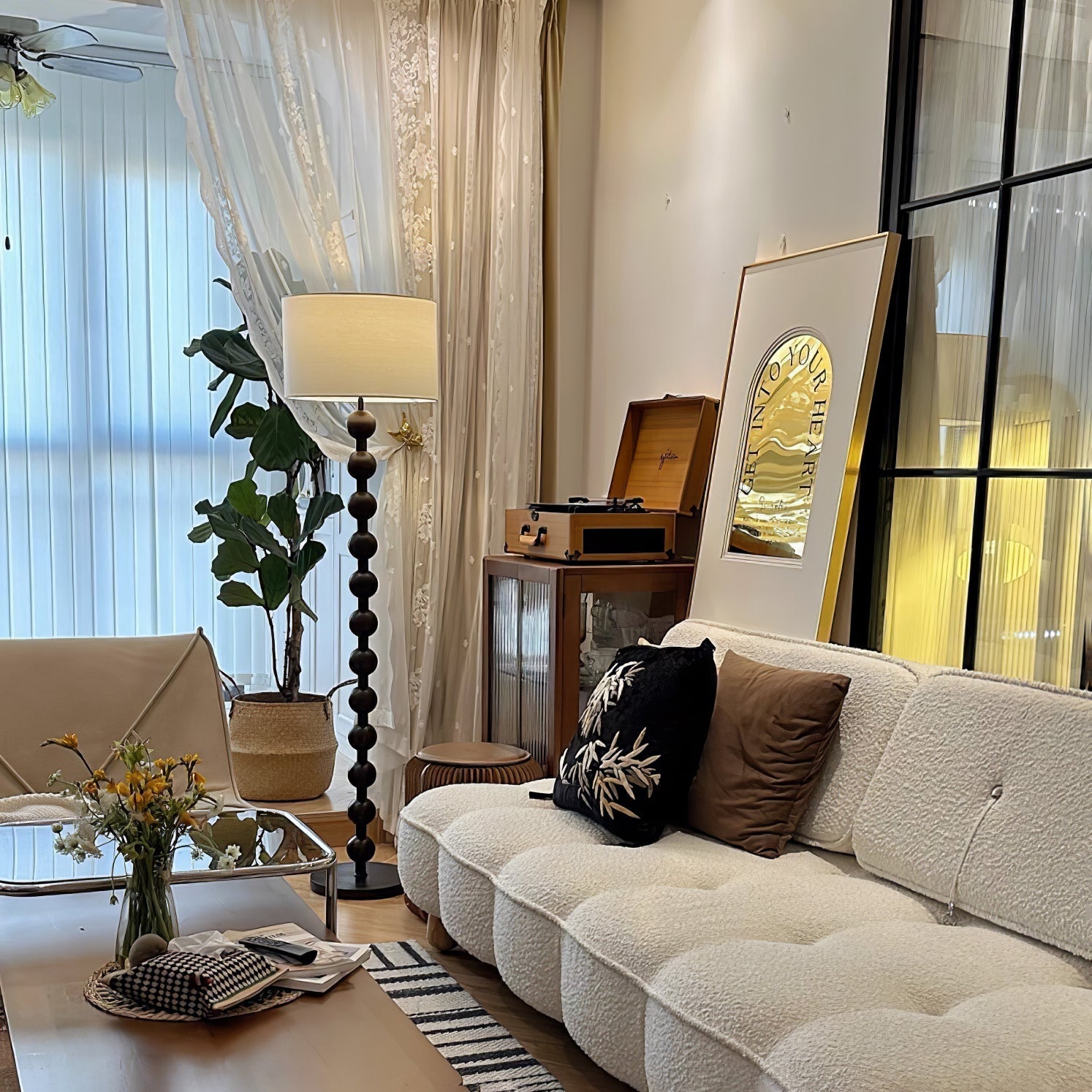 Paston Wood Fabric Floor Lamp-Neutral Decor
