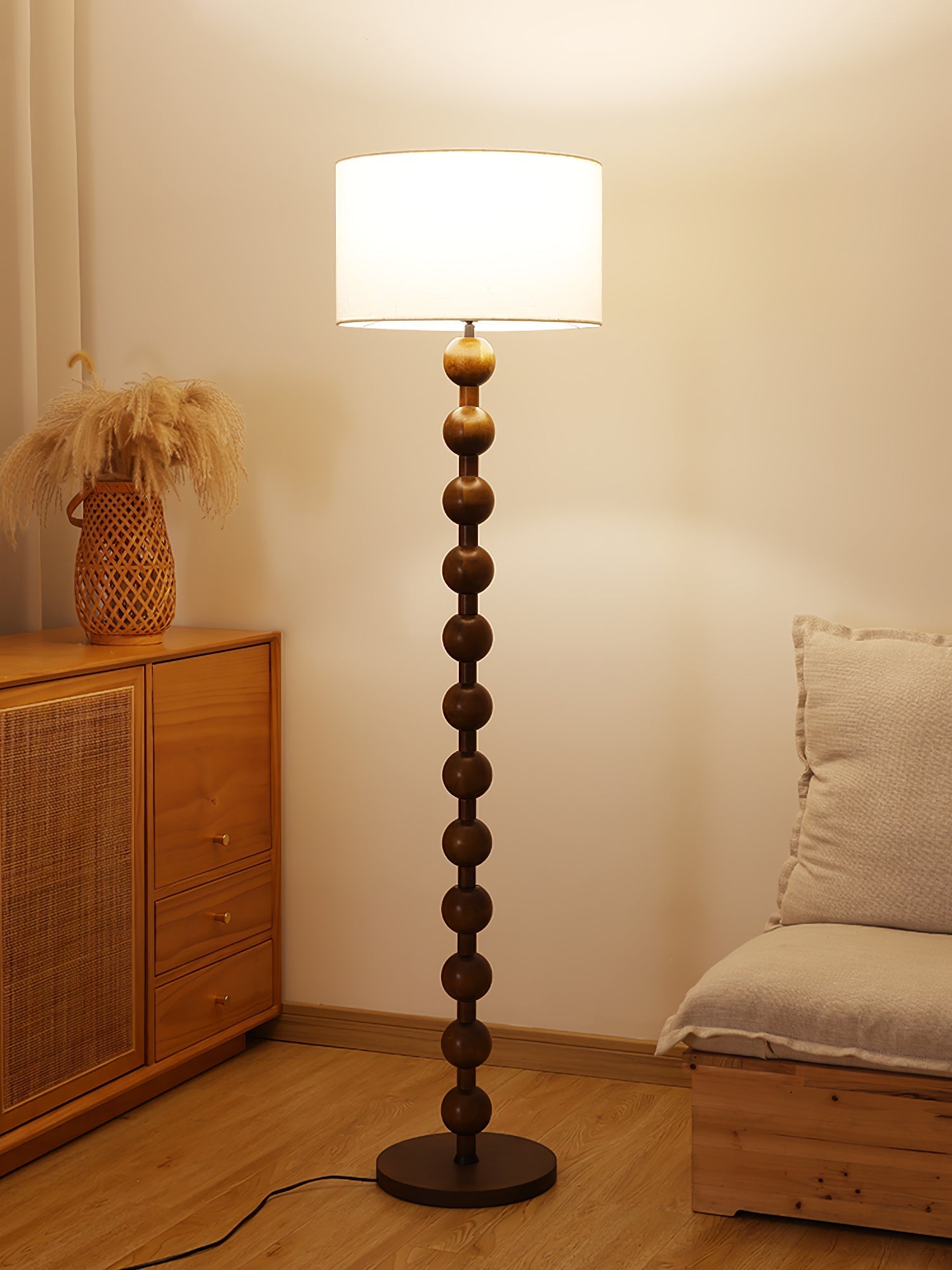 Paston Wood Fabric Floor Lamp-Neutral Decor
