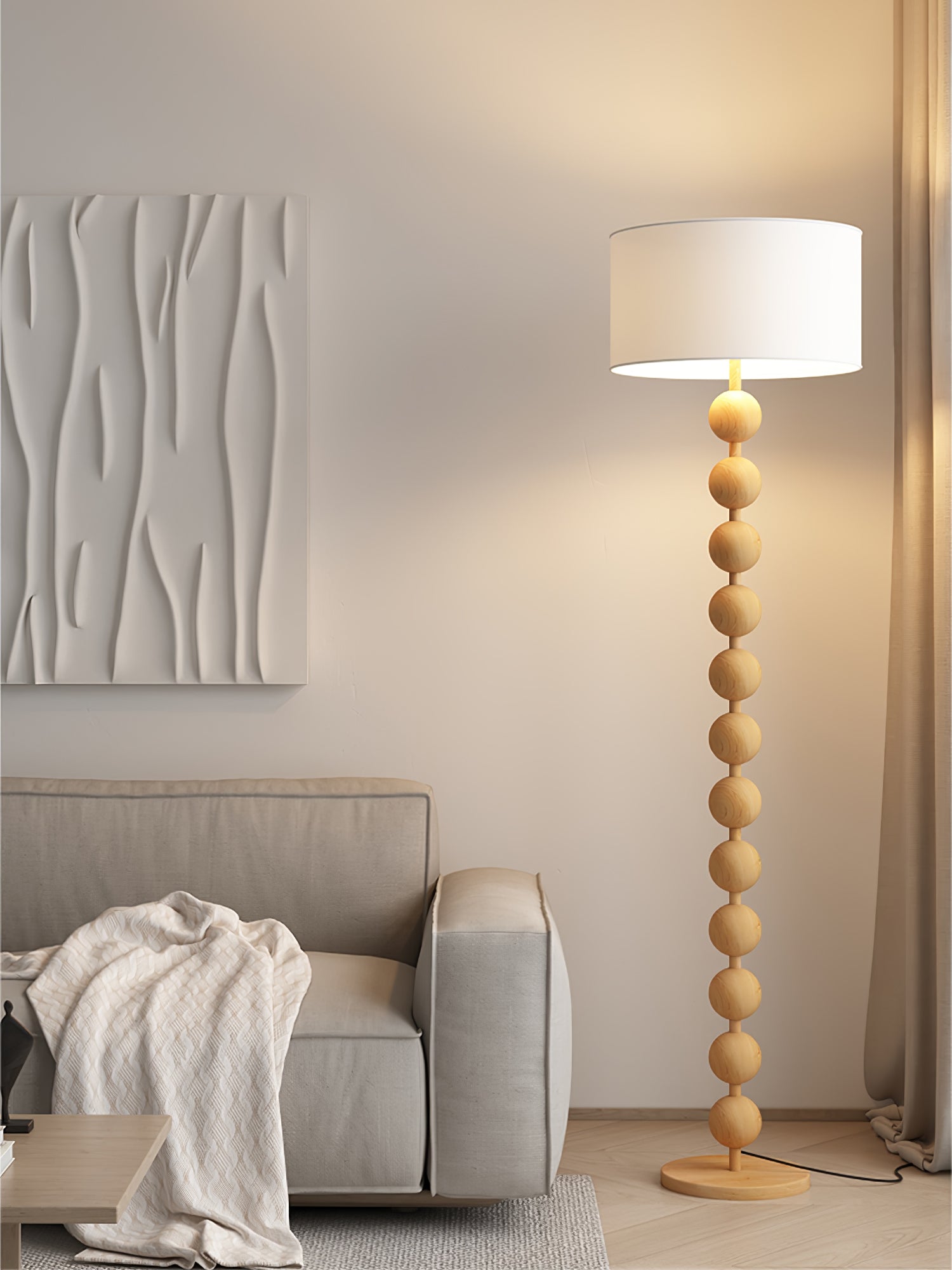Paston Wood Fabric Floor Lamp-Neutral Decor