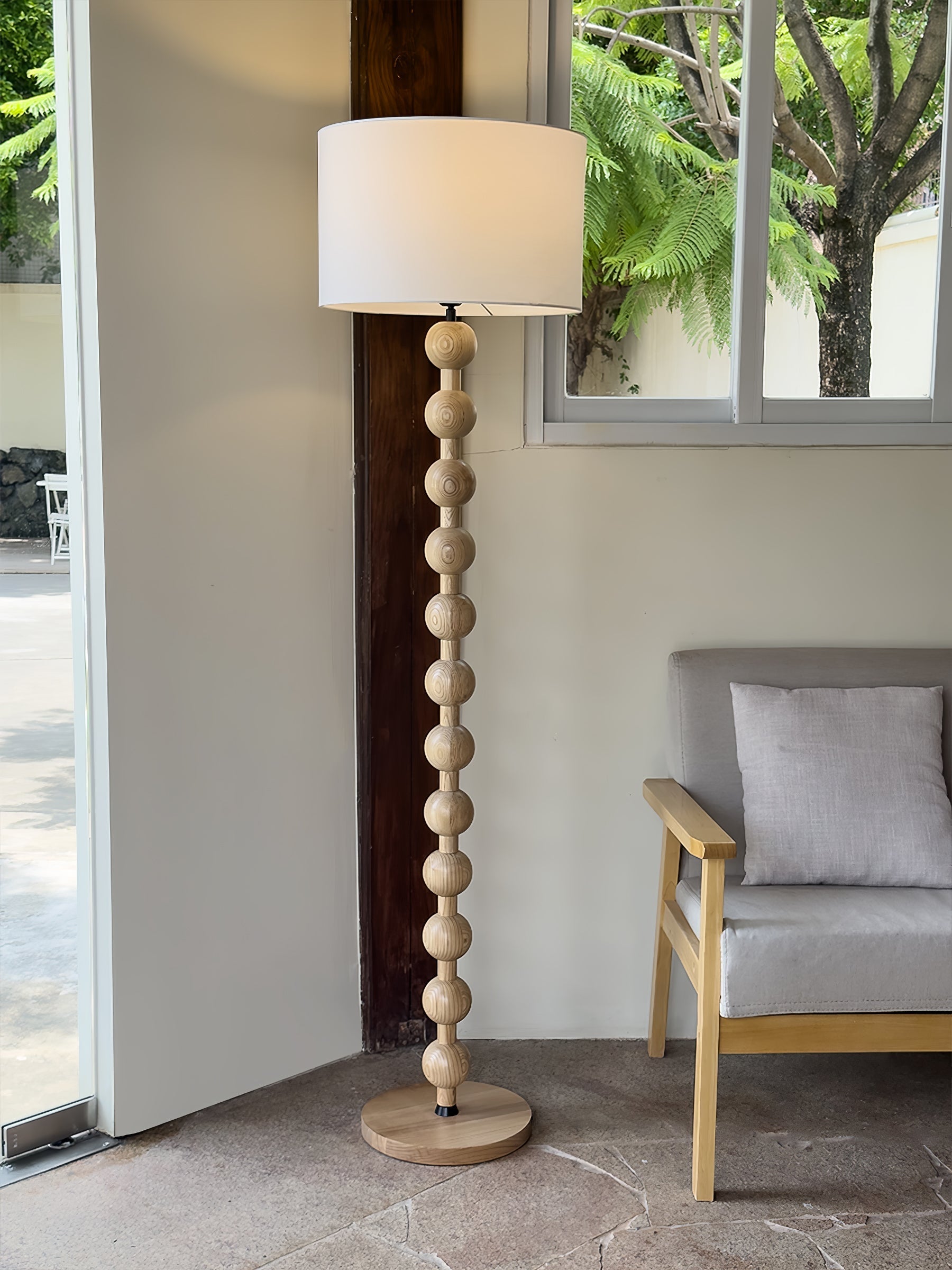 Paston Wood Fabric Floor Lamp-Neutral Decor