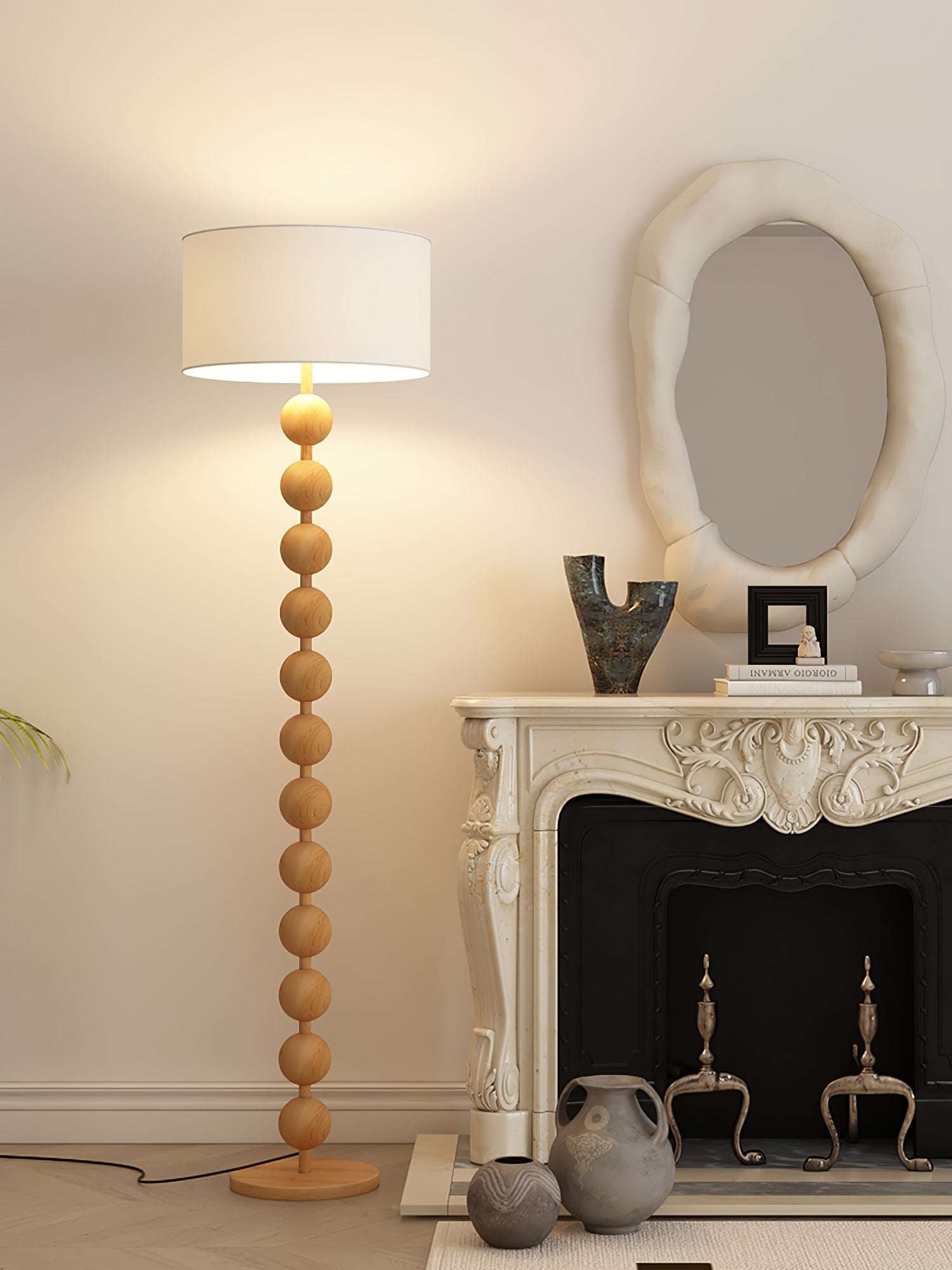 Paston Wood Fabric Floor Lamp-Neutral Decor