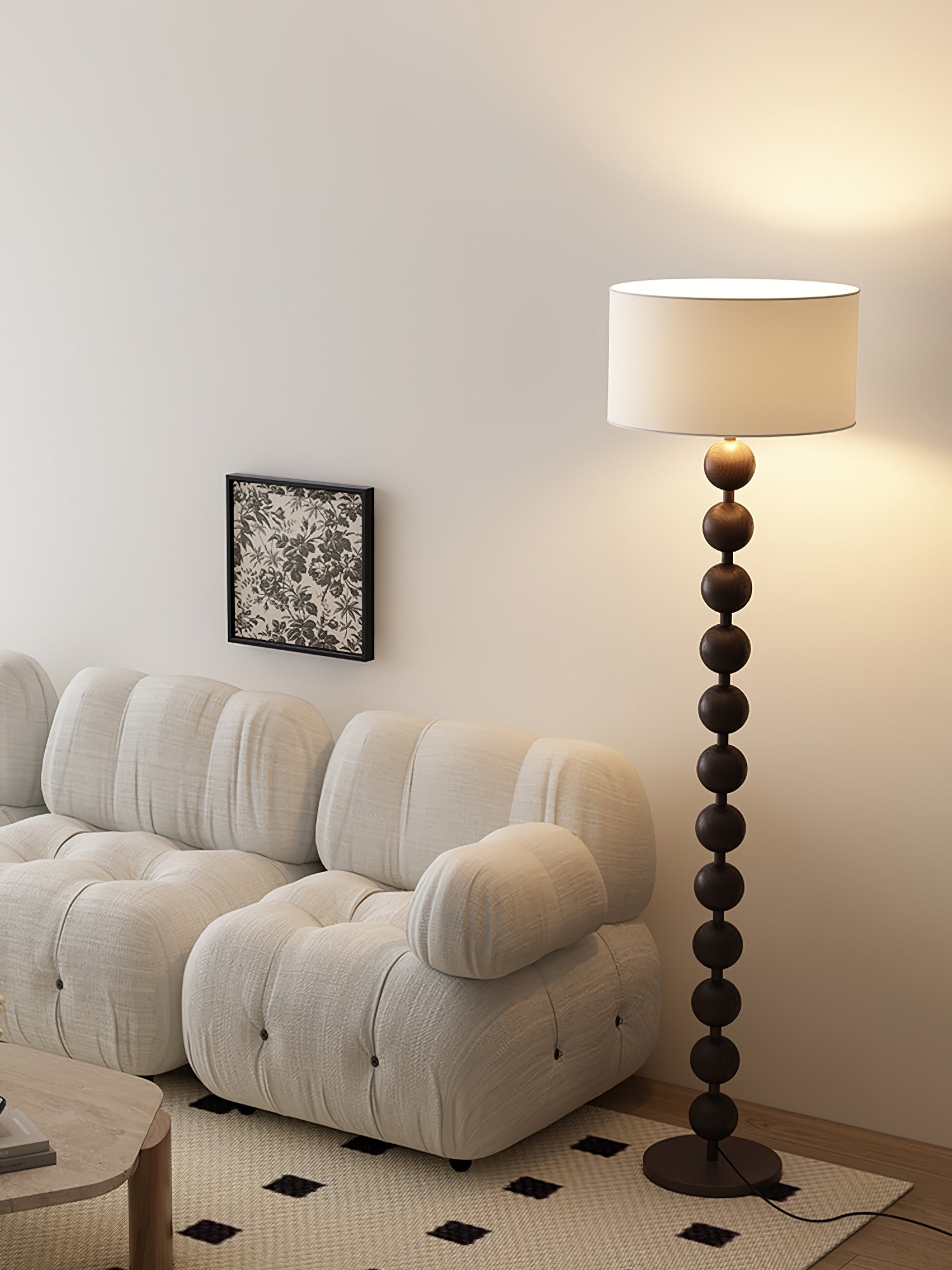 Paston Wood Fabric Floor Lamp-Neutral Decor