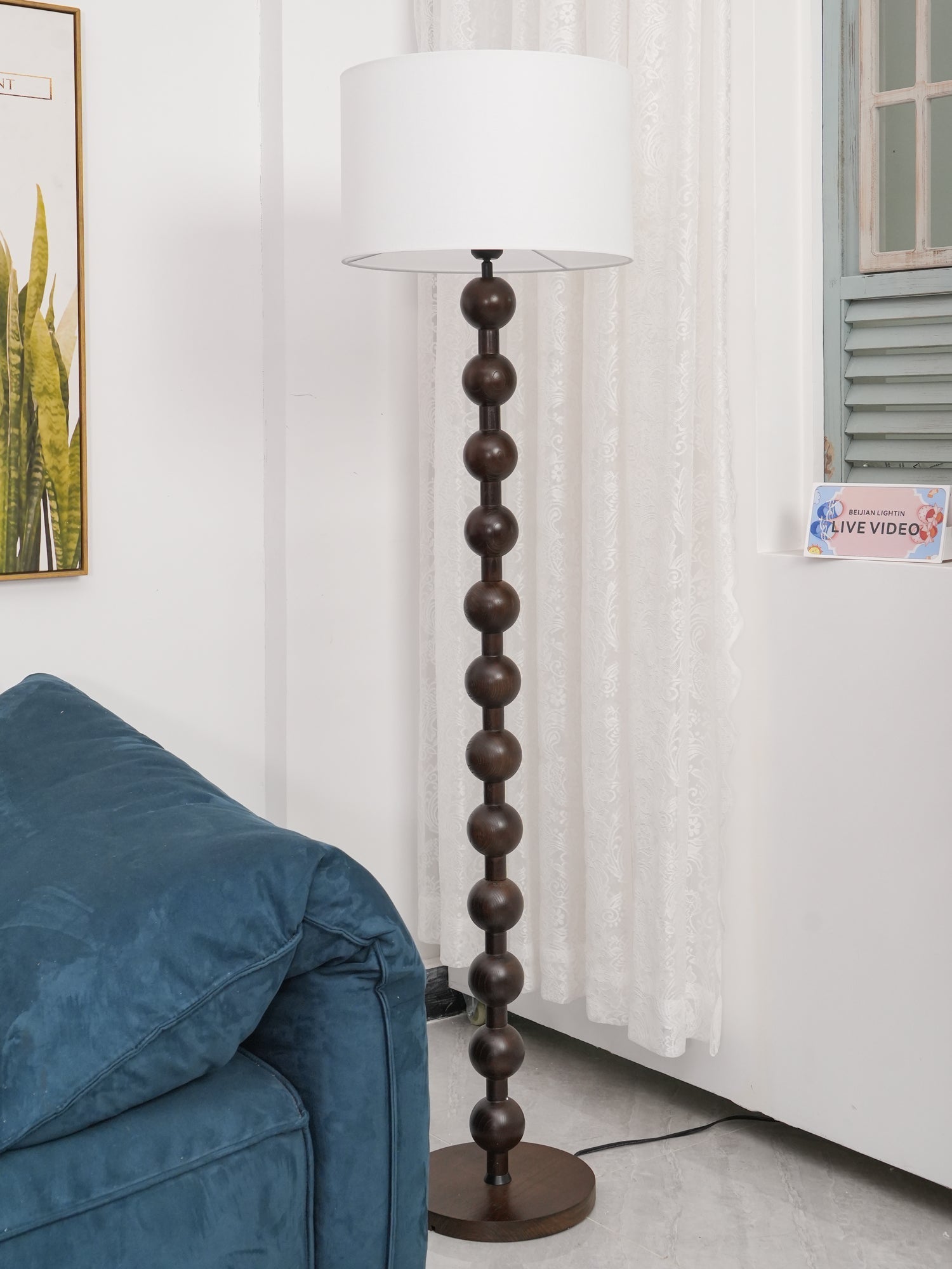 Paston Wood Fabric Floor Lamp-Neutral Decor