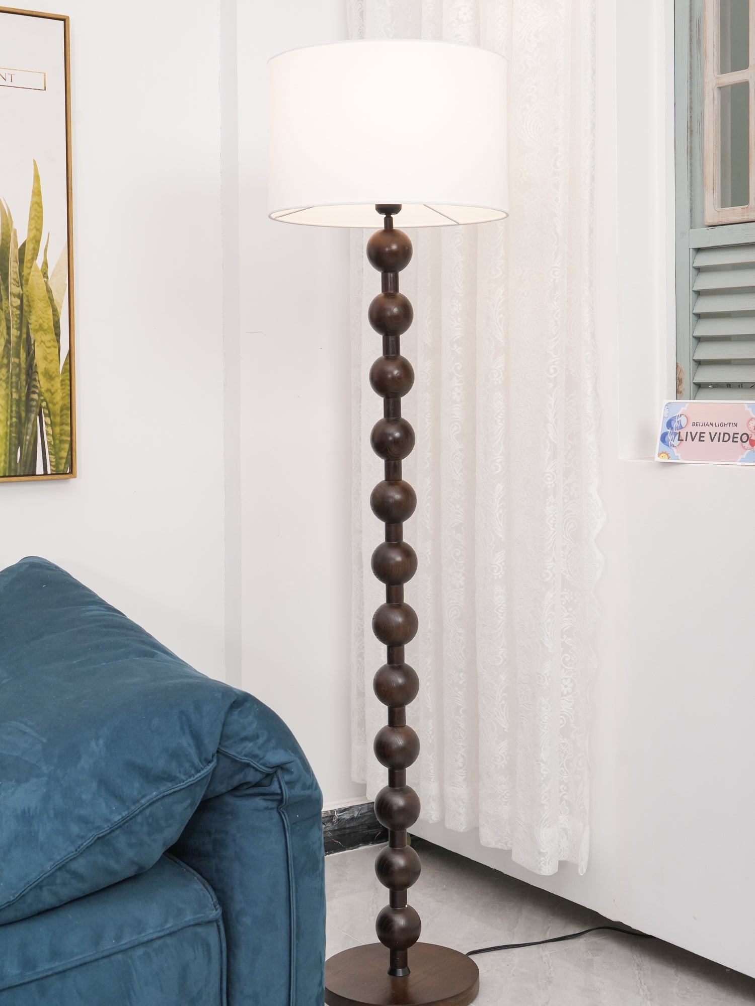 Paston Wood Fabric Floor Lamp-Neutral Decor