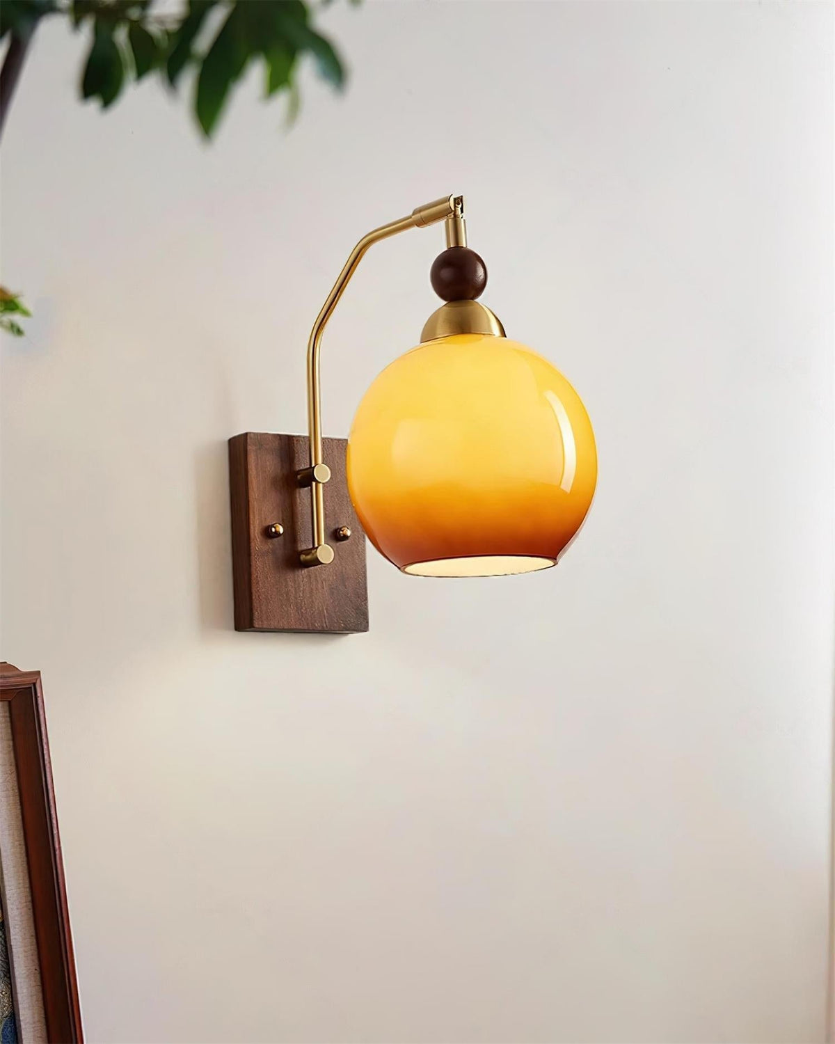 Rinuette Wall Lamp Brass Glass Walnut
