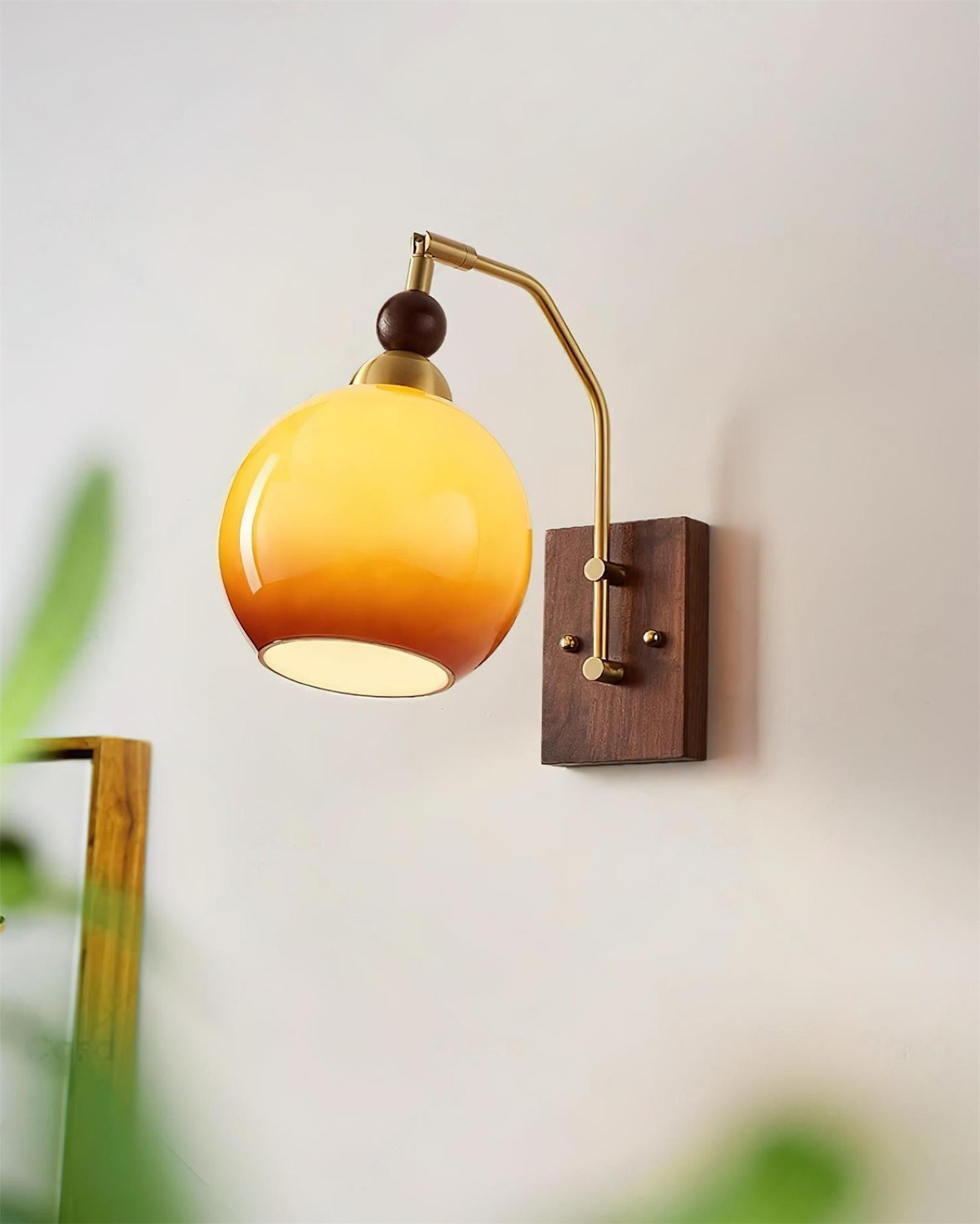 Rinuette Wall Lamp Brass Glass Walnut