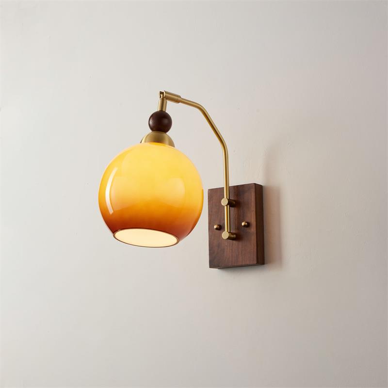 Rinuette Wall Lamp Brass Glass Walnut