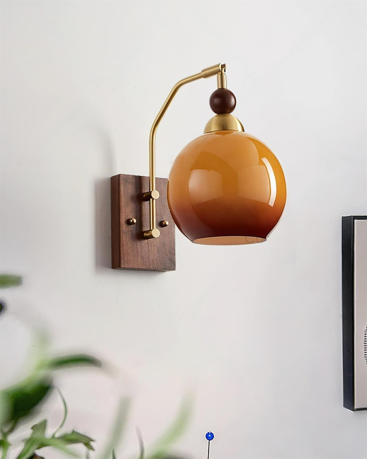Rinuette Wall Lamp Brass Glass Walnut