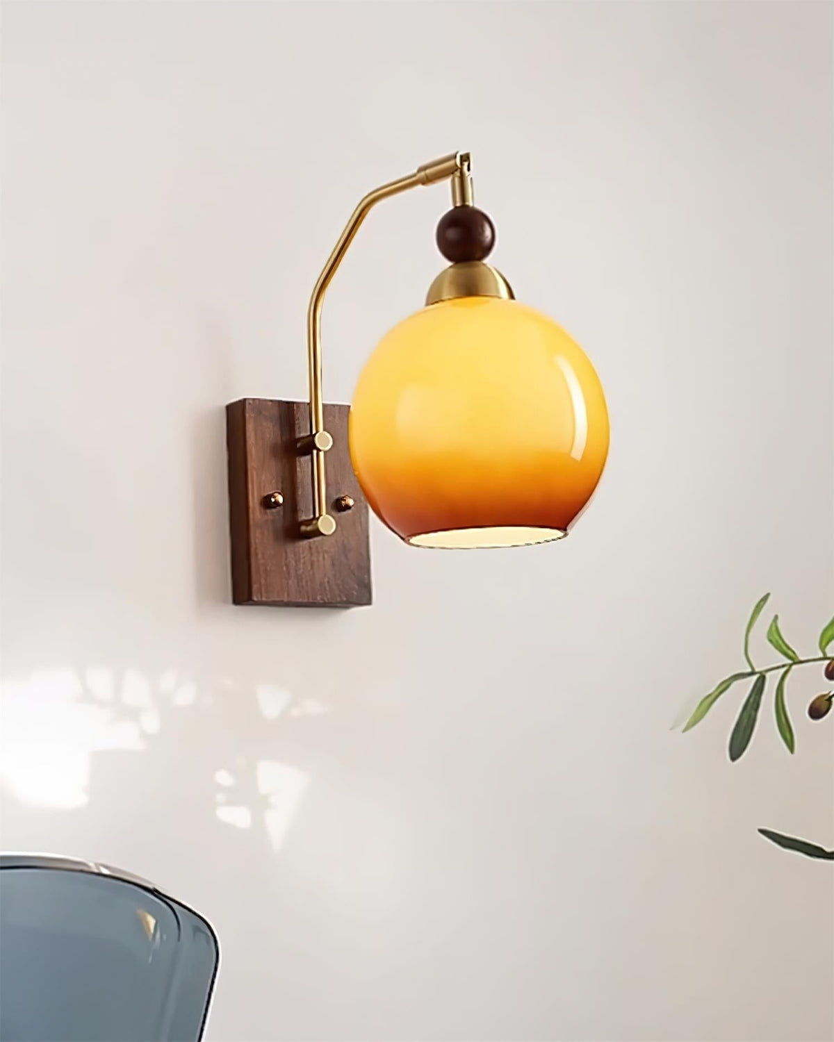 Rinuette Wall Lamp Brass Glass Walnut