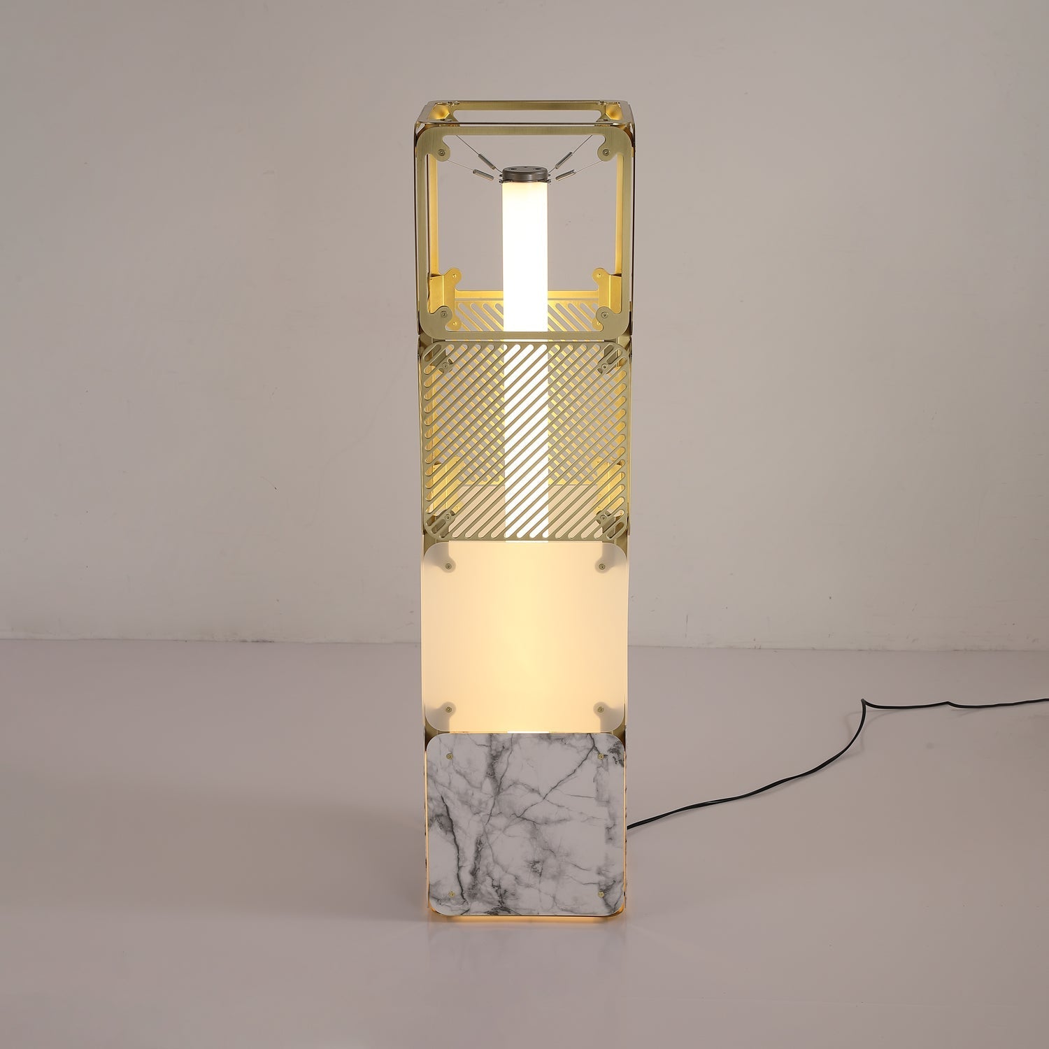 LuxeGrid Industrial Brass Floor Lamp-Neutral Decor