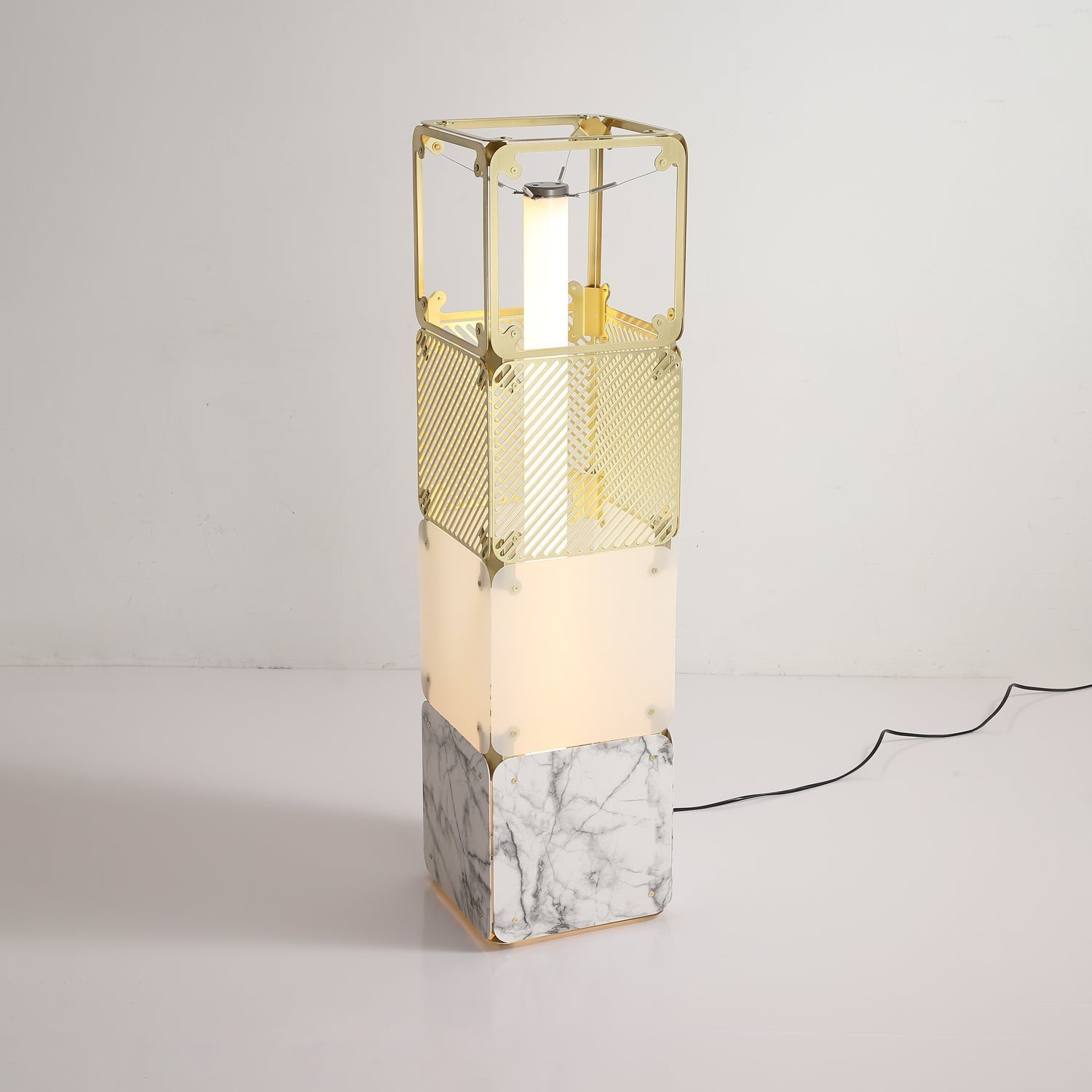 LuxeGrid Industrial Brass Floor Lamp-Neutral Decor