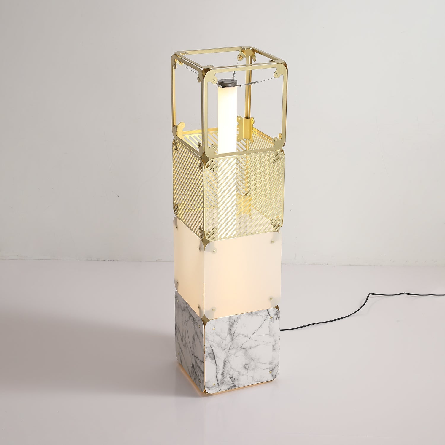 LuxeGrid Industrial Brass Floor Lamp-Neutral Decor