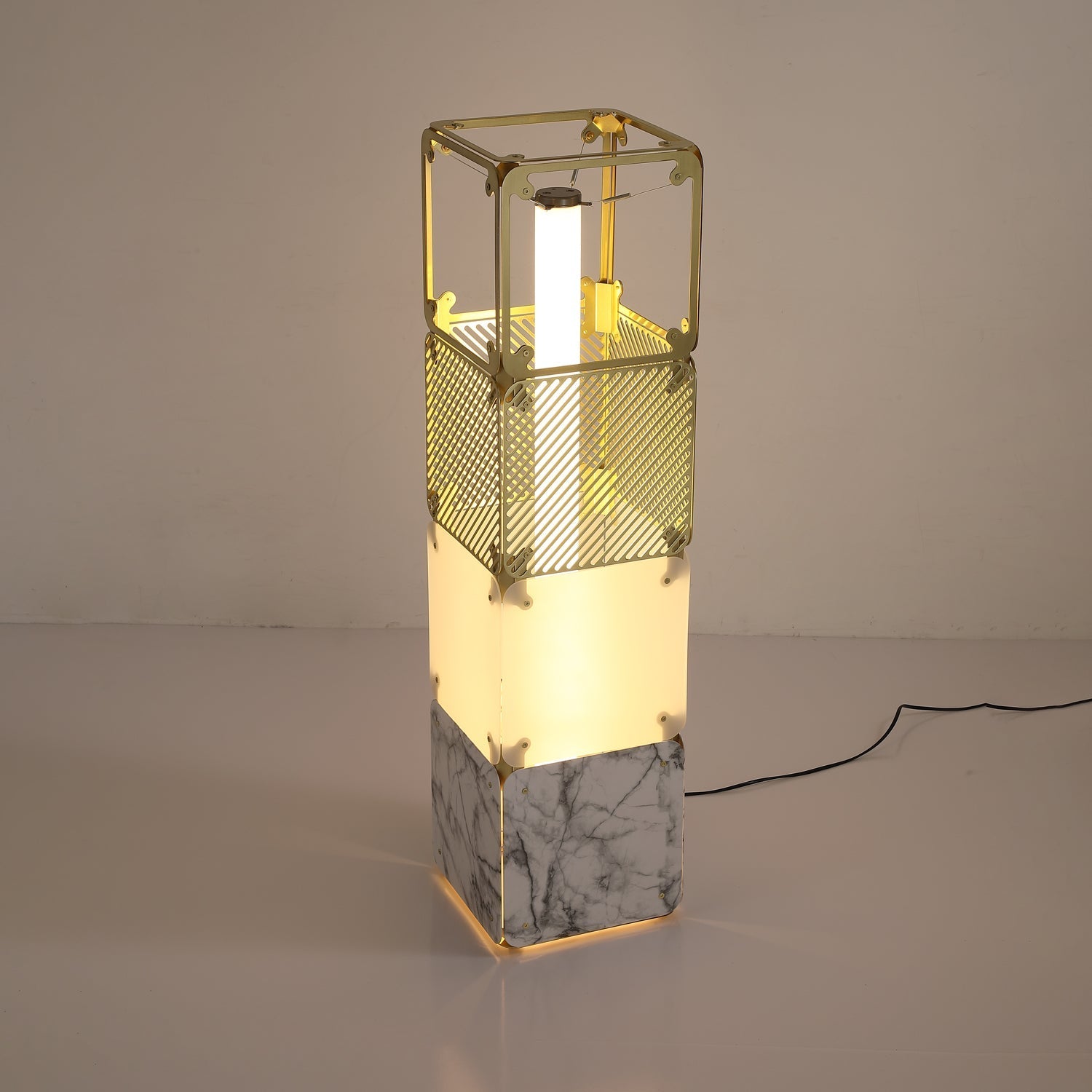 LuxeGrid Industrial Brass Floor Lamp-Neutral Decor