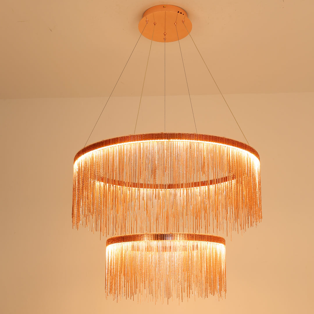 Arisha Tassel Chain Art Deco Pendant Light Silver/Gold Living Room/Hall - Neutral Decor