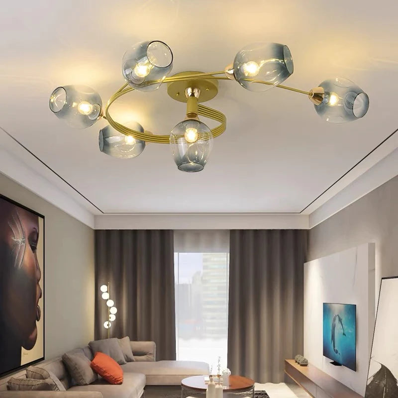 Valentina Flush Mount Ceiling Light, Glass, Black/Gold, Dining Room - Neutral Decor