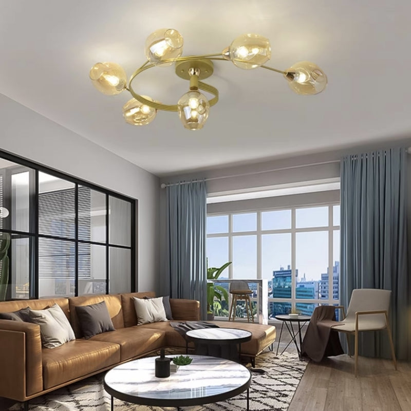 Valentina Flush Mount Ceiling Light, Glass, Black/Gold, Dining Room - Neutral Decor