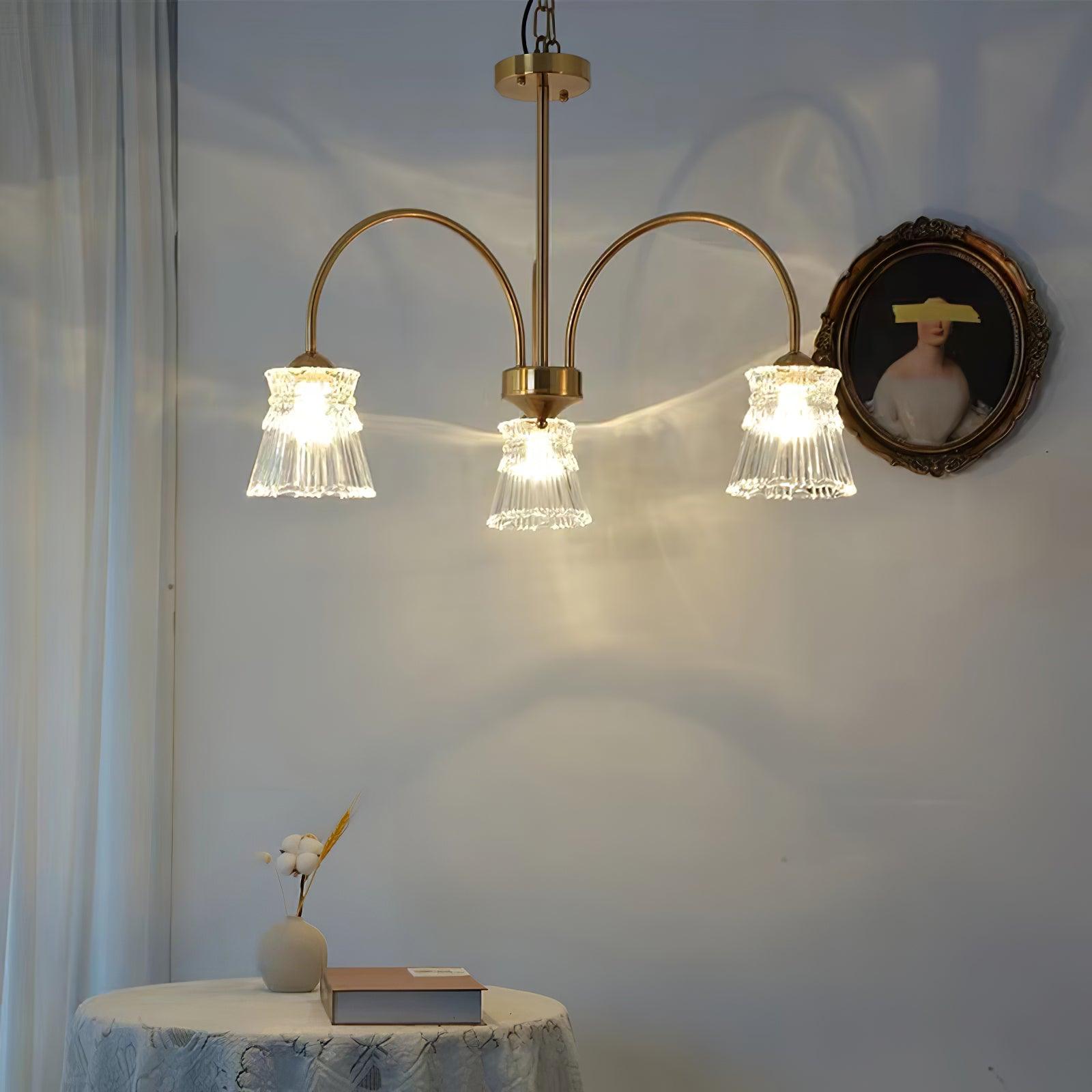 Rostor Chandelier Crystal Glass Gold Midcentury-Neutral Decor